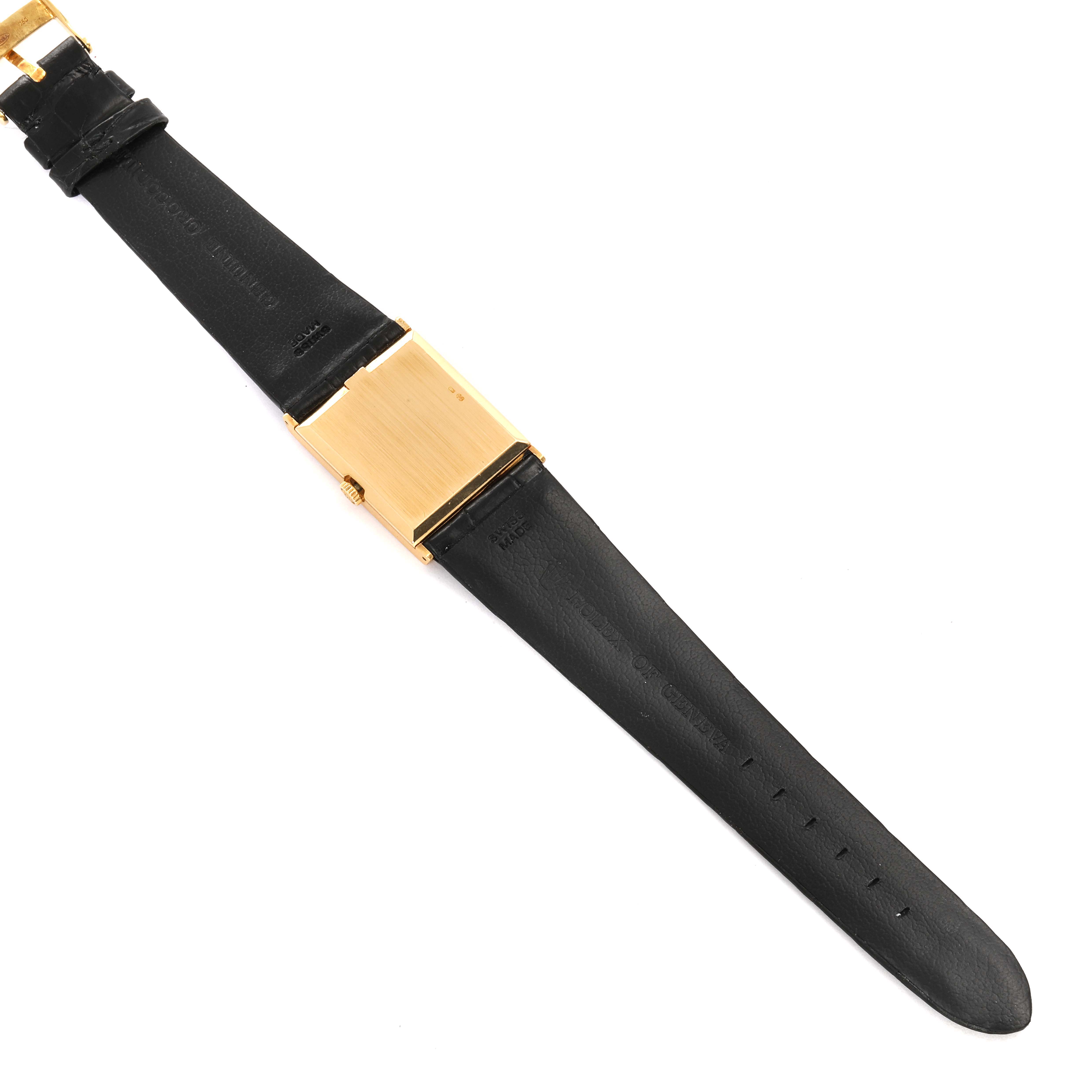 The image displays the back view of the Rolex Cellini 4127 Men's Yellow Gold Brown Dial 4127 Men's Yellow Gold Brown Dial watch, showing the black leather strap and gold clasp.