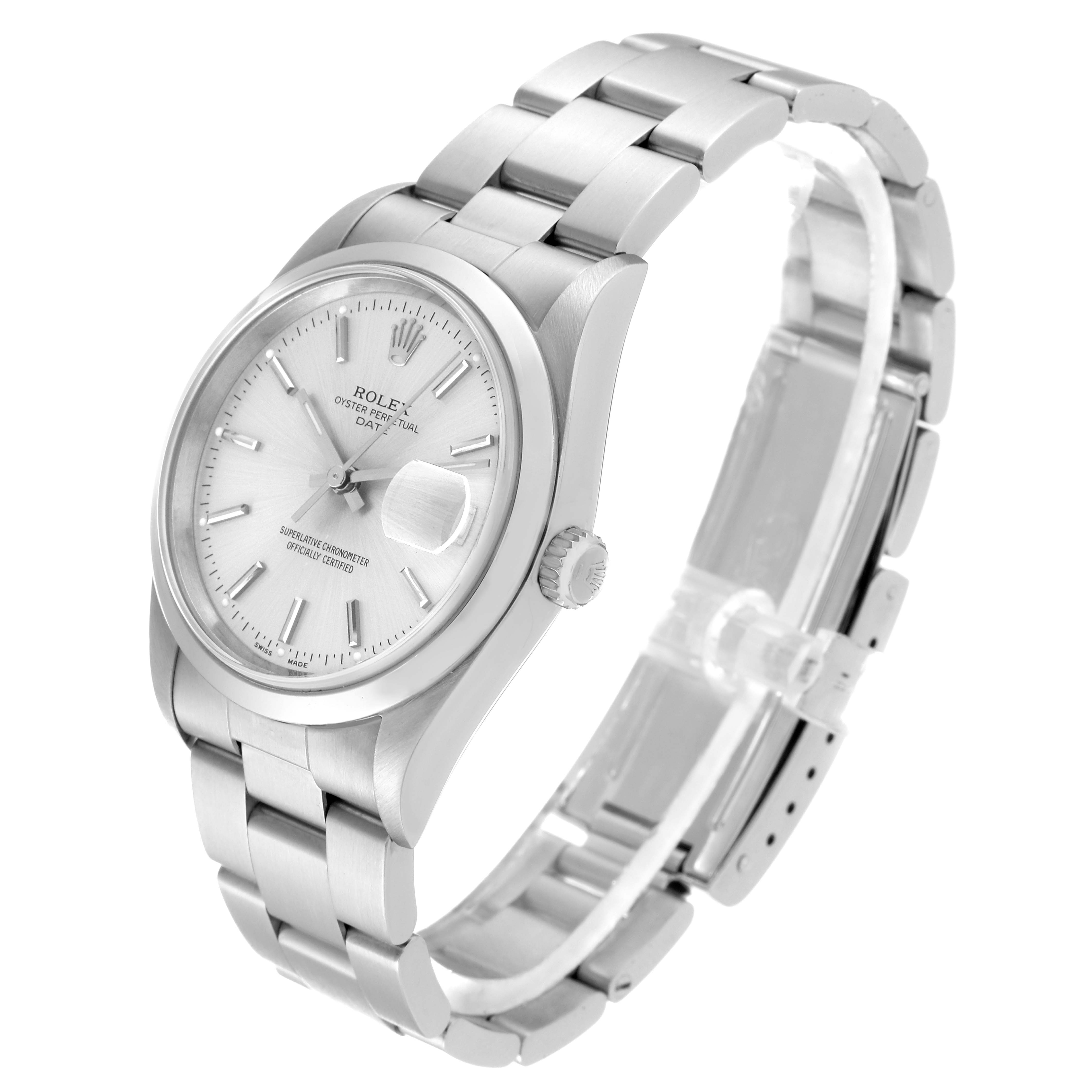 This image shows a Rolex Date 15200 Men's Stainless Steel Silver Dial 15200 Men's Stainless Steel Silver Dial model watch at a three-quarter angle, displaying its face, bezel, crown, and bracelet.