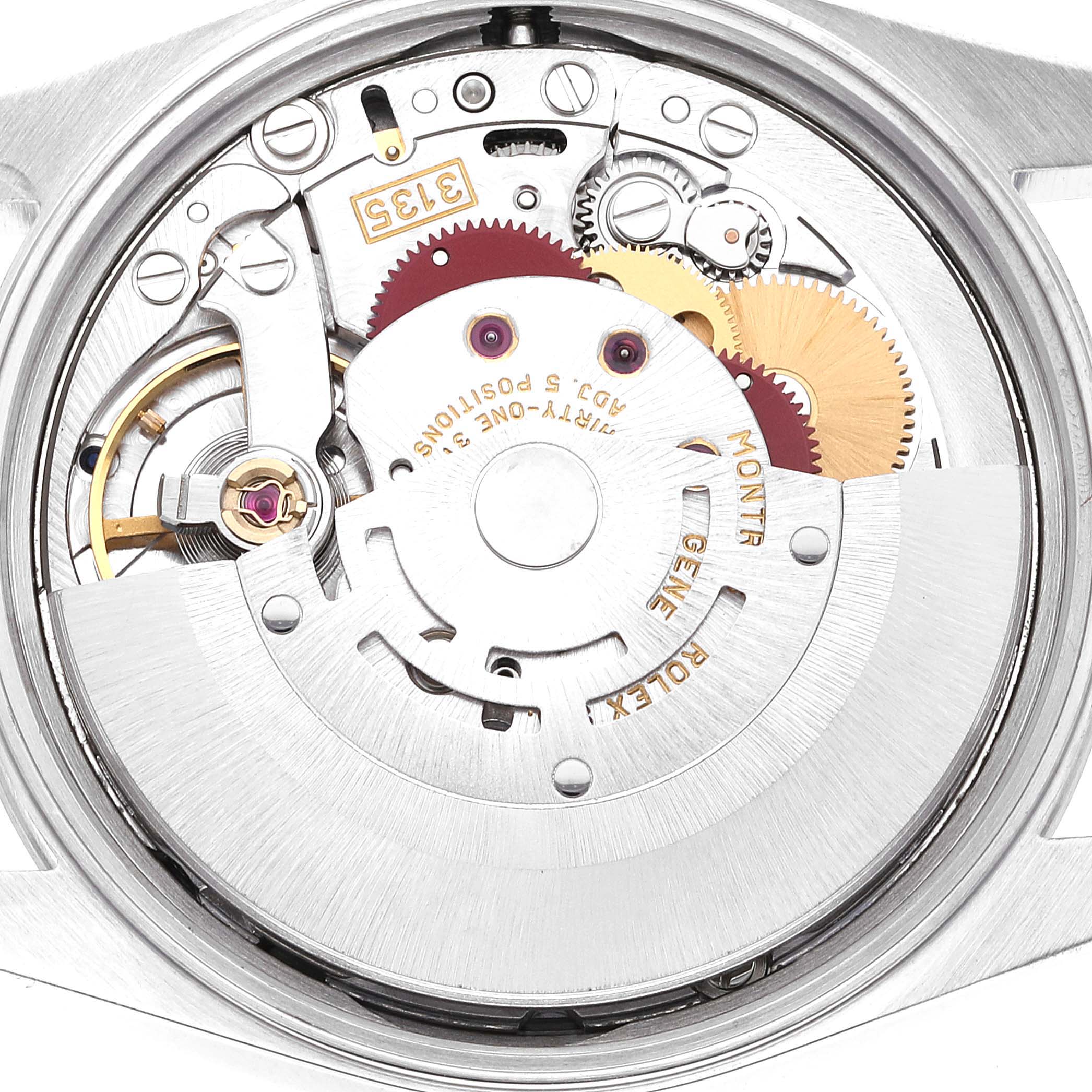 The image shows the internal mechanical movement of a Rolex Date 15200 Men's Stainless Steel Silver Dial 15200 Men's Stainless Steel Silver Dial model watch, viewed from the back.