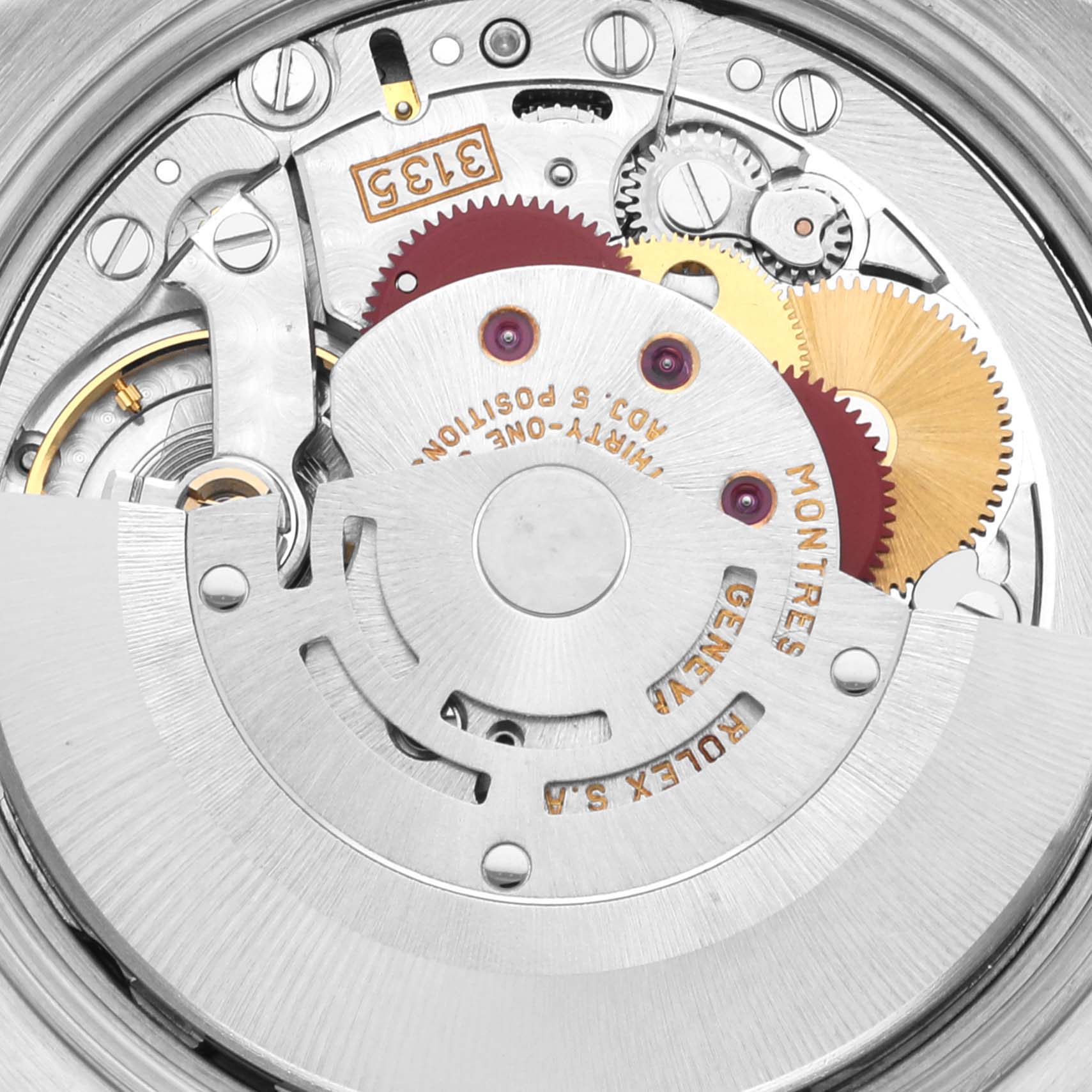 This image shows a close-up of the mechanical movement for a Rolex Date 15223 Men's Steel and Gold (two tone) Champagne Dial 15223 Men's Steel and Gold (two tone) Champagne Dial model watch.
