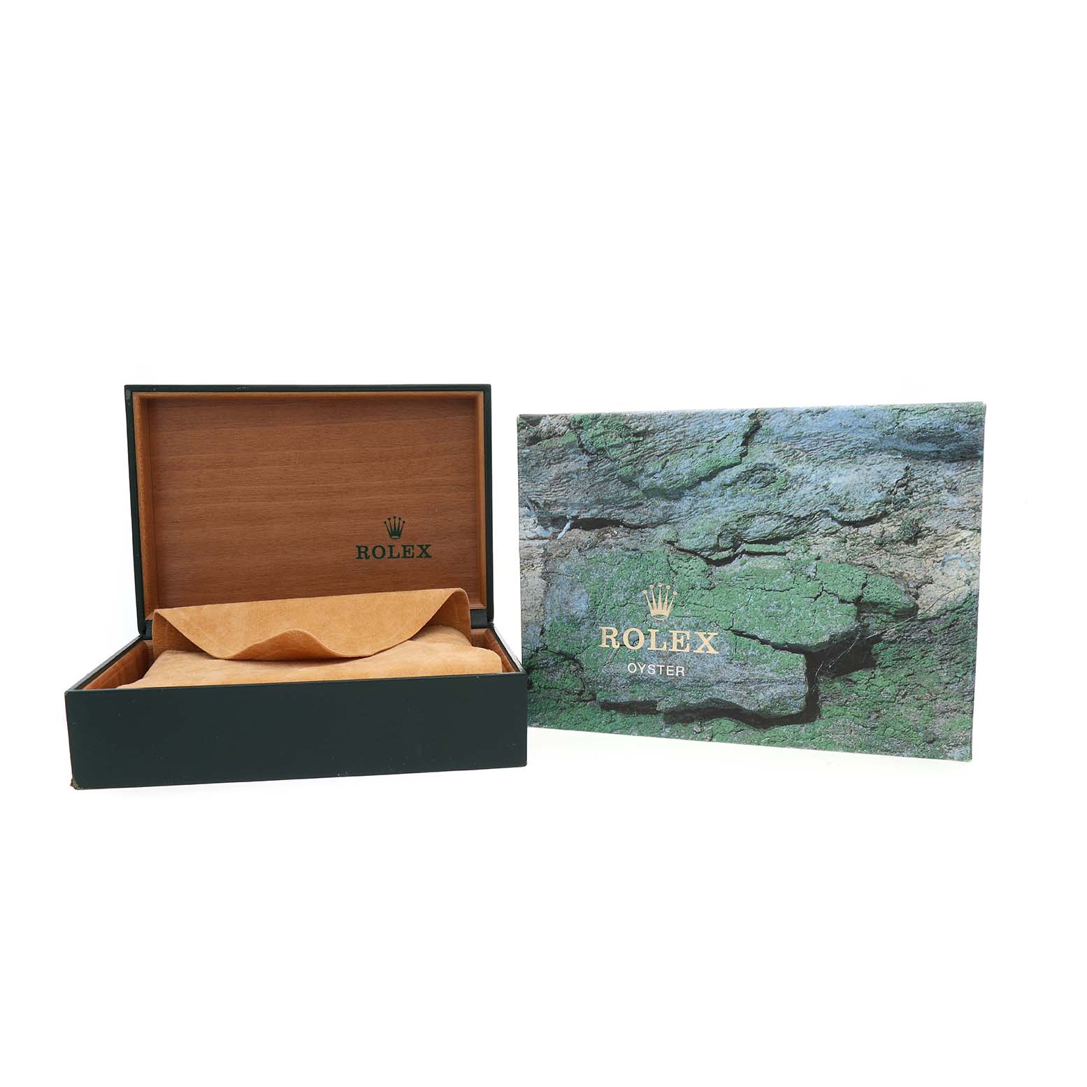 The image shows the open presentation box and outer packaging for a Rolex Datejust 41 16233 Men's Steel and Gold (two tone) Beige Dial watch, with visible branding.