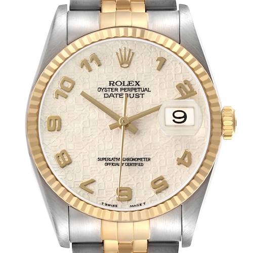 Photo of Rolex Datejust 36 Ivory Anniversary Dial Steel Yellow Gold Mens Watch 16233