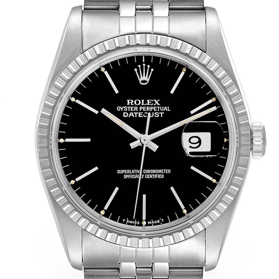 Rolex Datejust 36mm Black Dial Jubilee Bracelet Steel Mens Watch 16220 SwissWatchExpo