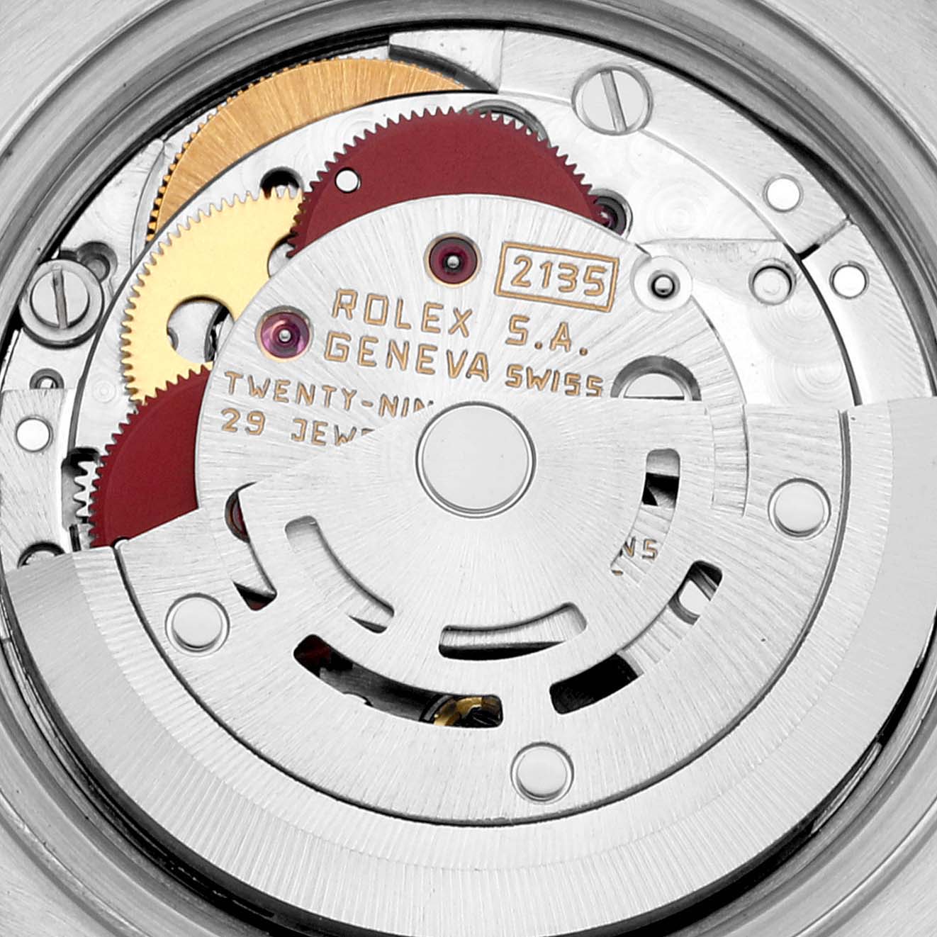 The image shows a close-up view of the movement mechanism of a Rolex Datejust 69173 Women's Steel and Gold (two tone) Champagne Dial 69173 Women's Steel and Gold (two tone) Champagne Dial model.