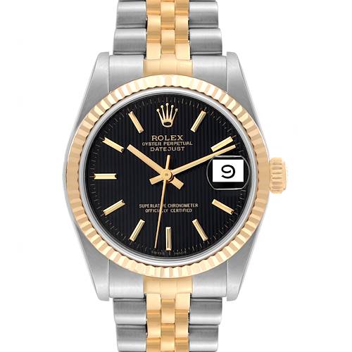 Photo of Rolex Datejust Midsize Black Tapestry Dial Steel Yellow Gold Ladies Watch 68273