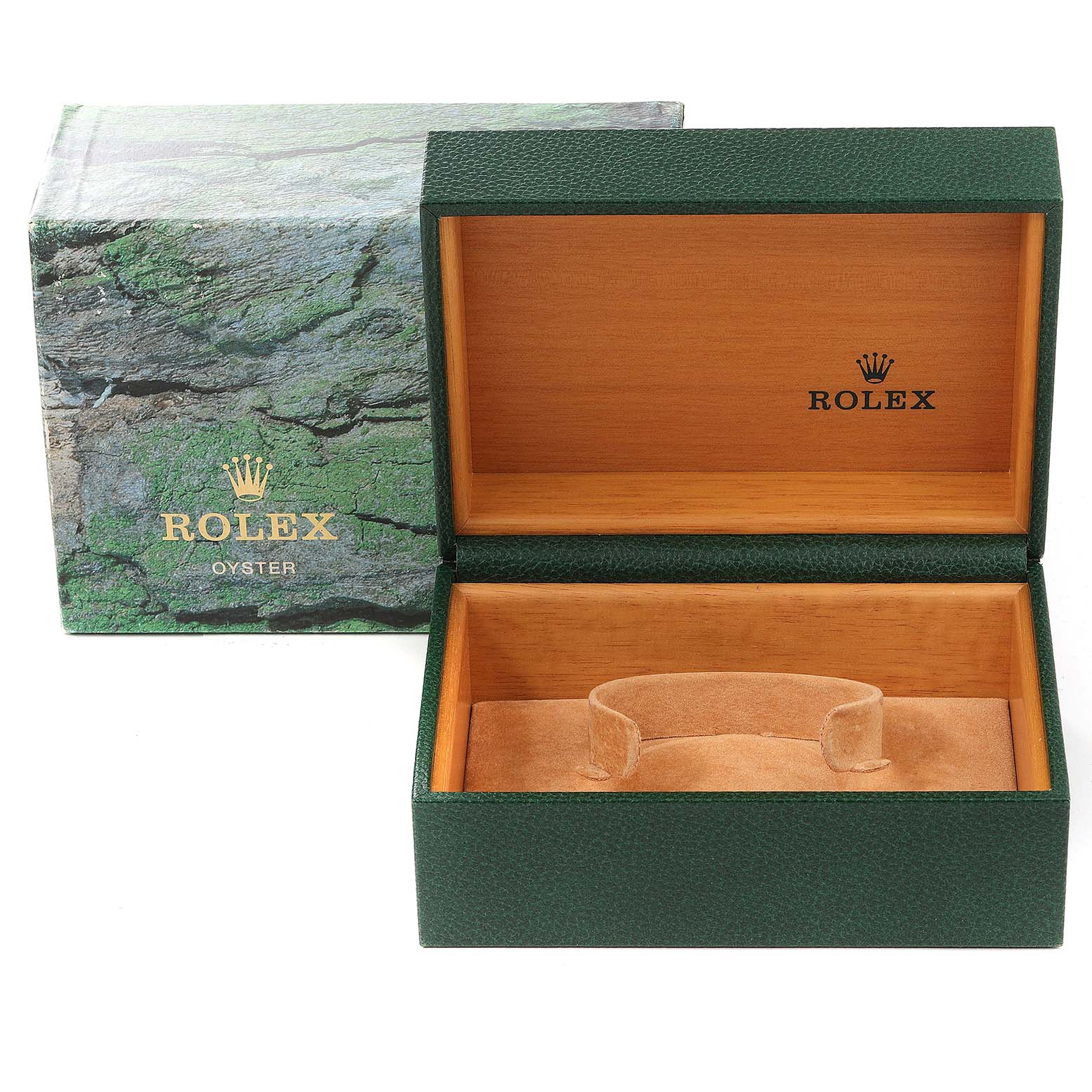 The image shows an open and an outer box for the Rolex Datejust 16233 Men's Steel and Gold (two tone) Champagne Dial 16233 Men's Steel and Gold (two tone) Champagne Dial watch, with both boxes displayed at an angle.