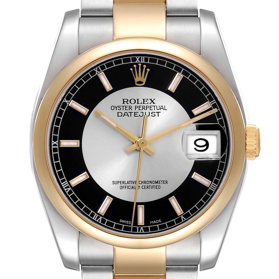 The Rolex Datejust watch is shown from a front angle, featuring its dial, bezel, crown, and part of the bracelet.