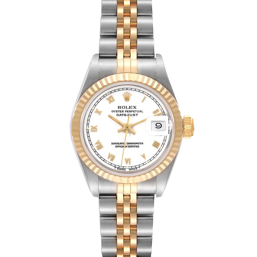 Rolex Datejust White Roman Dial Steel Yellow Gold Ladies Watch 69173 SwissWatchExpo