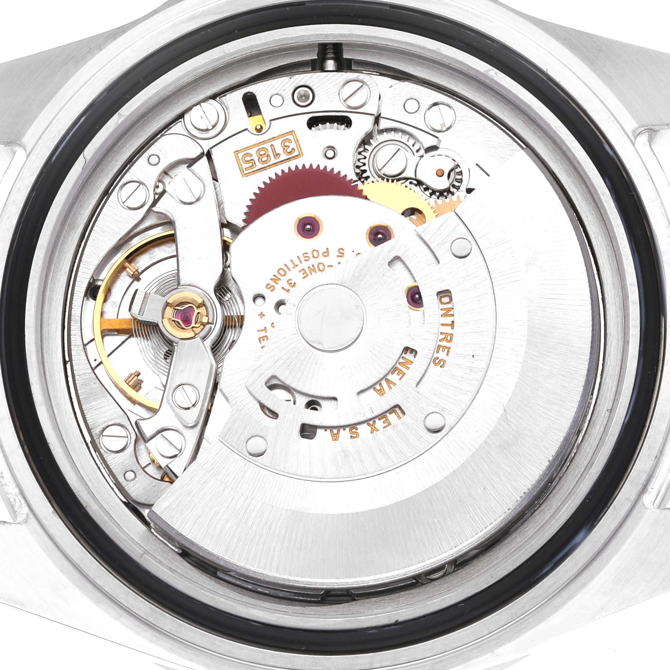 This image shows an internal view of the movement mechanism of a Rolex Explorer 16570 Men's Stainless Steel White Dial 16570 Men's Stainless Steel White Dial watch.