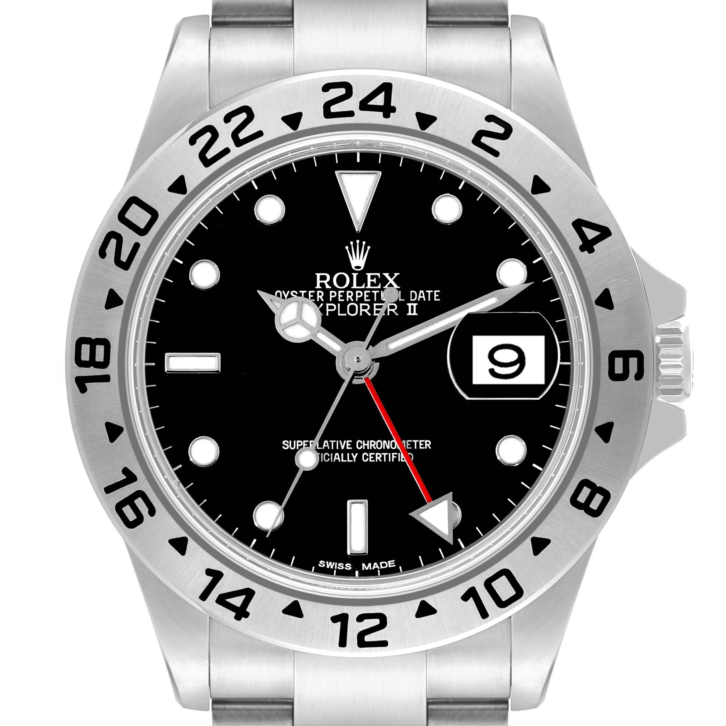 The image shows a frontal view of the Rolex Explorer 16570T Men
s Stainless Steel Black Dial 16570T Men
s Stainless Steel Black Dial watch, highlighting the dial, bezel, and part of the bracelet.
