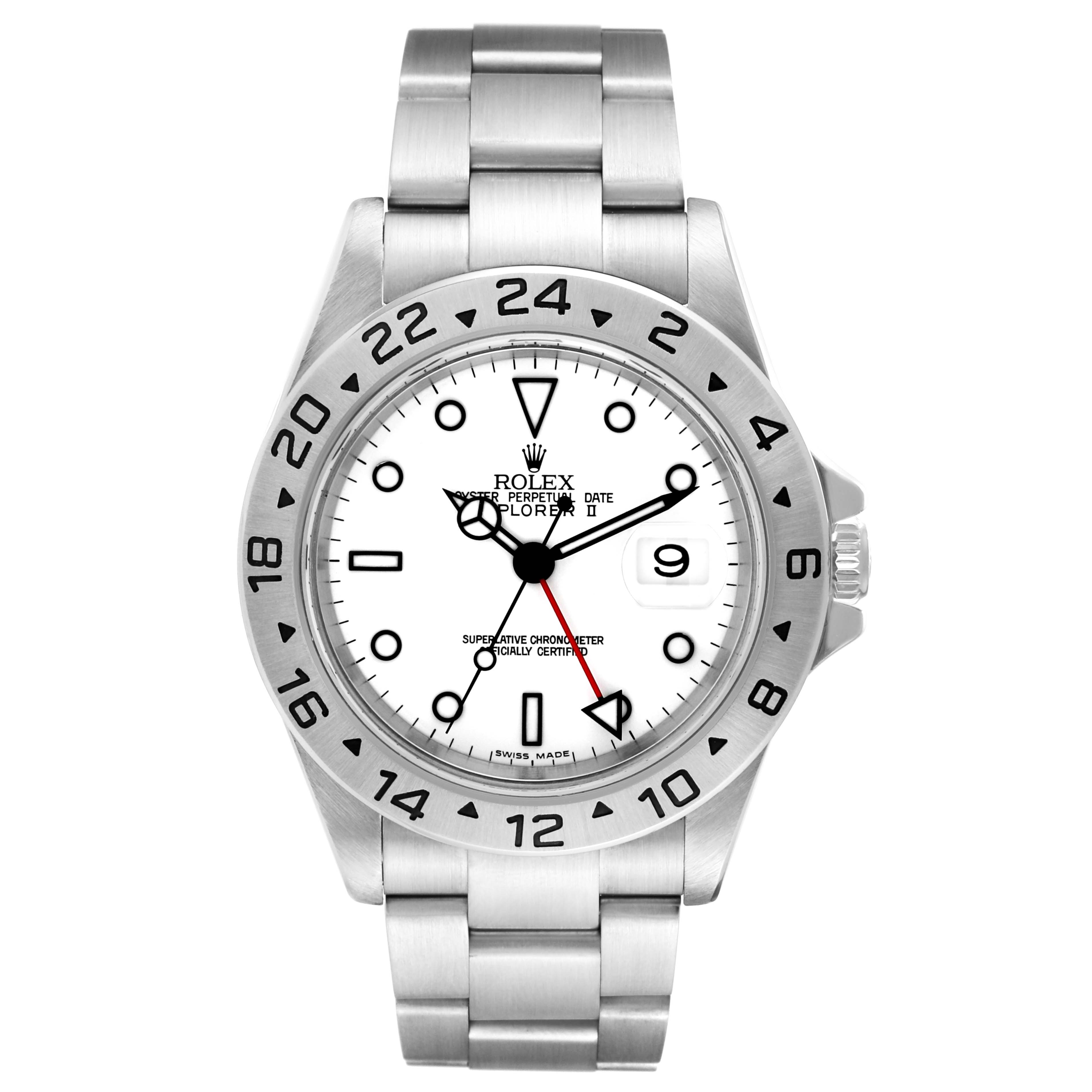 This image shows a front view of the Rolex Explorer 16570T Men's Stainless Steel White Dial 16570T Men's Stainless Steel White Dial watch, highlighting its stainless steel case, bracelet, and white dial.