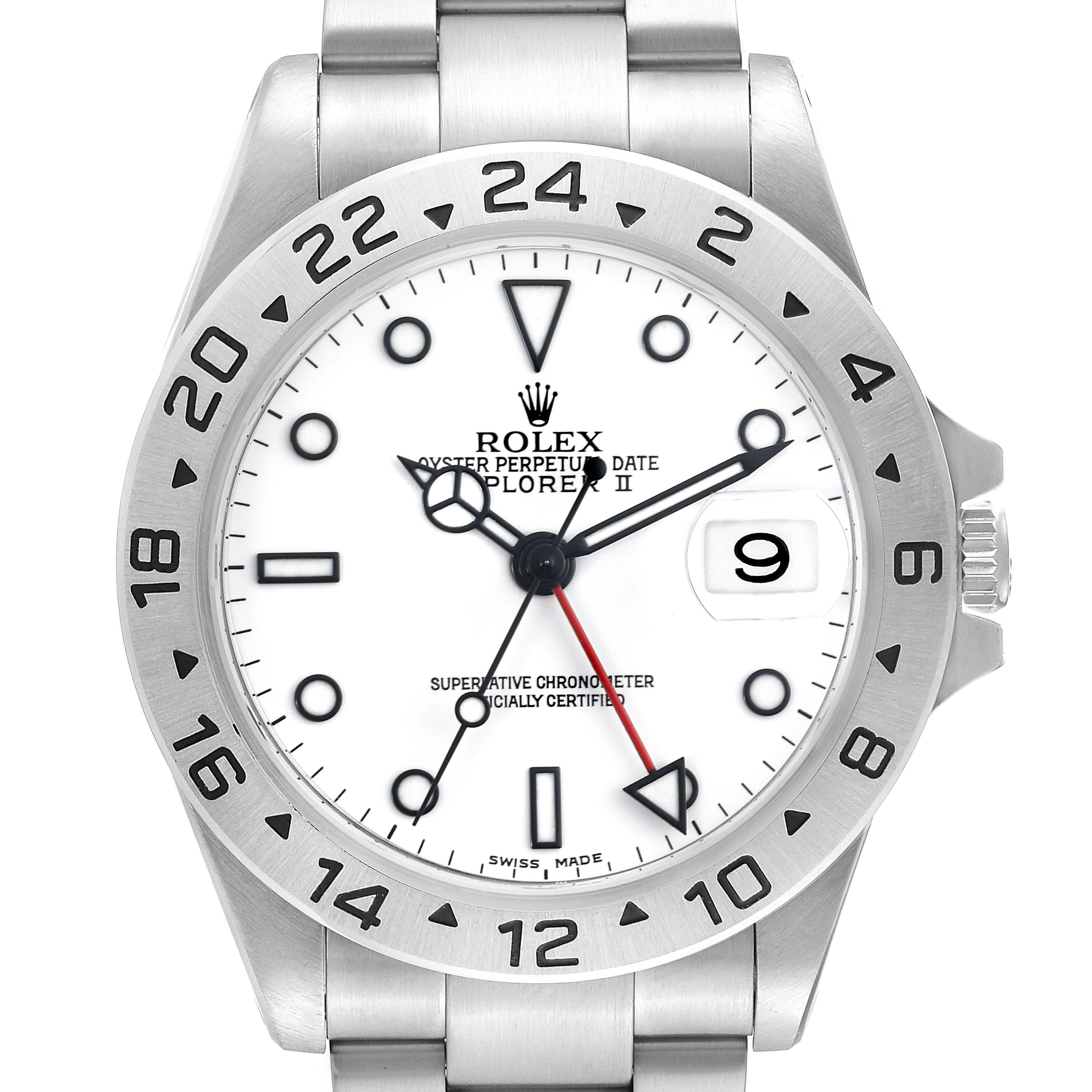 The Rolex Explorer 16570 Men's Stainless Steel White Dial 16570 Men's Stainless Steel White Dial model is shown from a front angle, displaying the dial, bezel, and part of the bracelet.