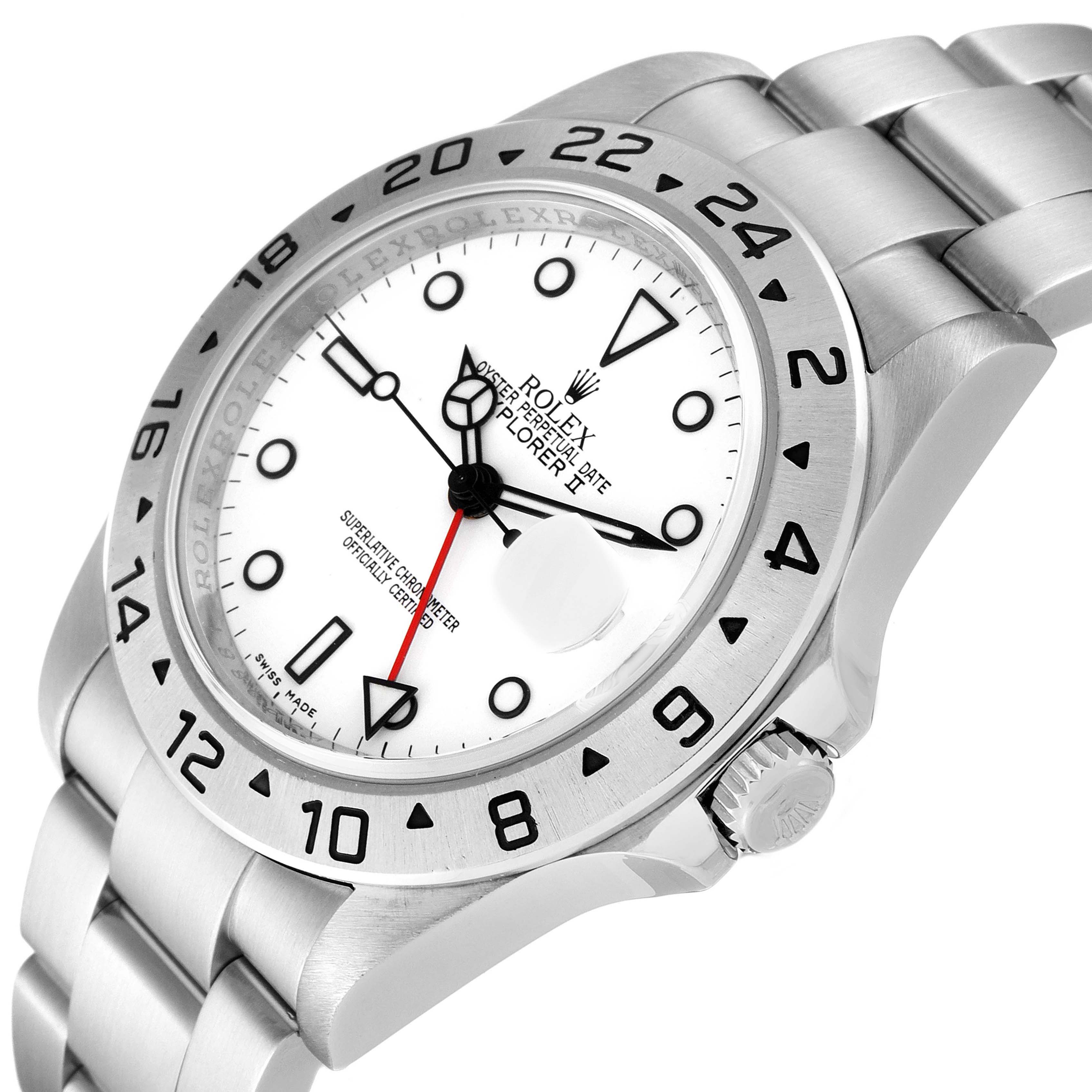 The angle shows a close-up of the Rolex Explorer 16570 Men's Stainless Steel White Dial 16570 Men's Stainless Steel White Dial watch face, with the stainless steel band and bezel clearly visible.