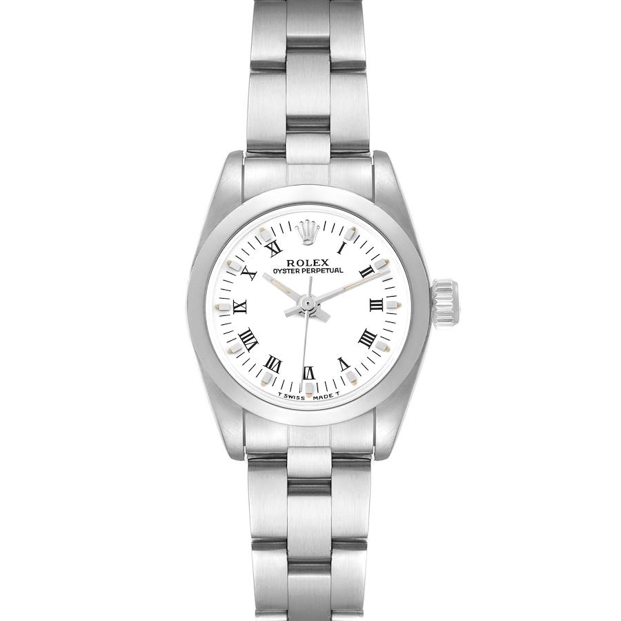 The Rolex Oyster Perpetual watch is shown from a top-down angle, displaying the full face and bracelet.