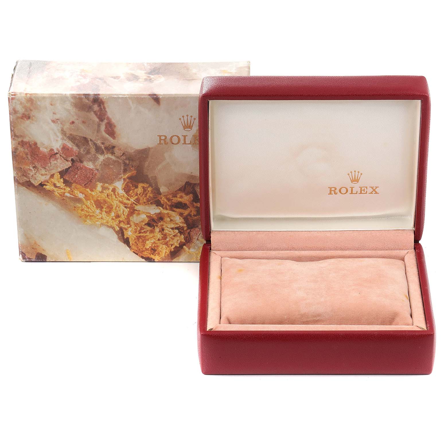 The image shows a Rolex President 68278 Women's Yellow Gold White Dial 68278 Women's Yellow Gold White Dial model watch box, open, along with its original outer packaging.