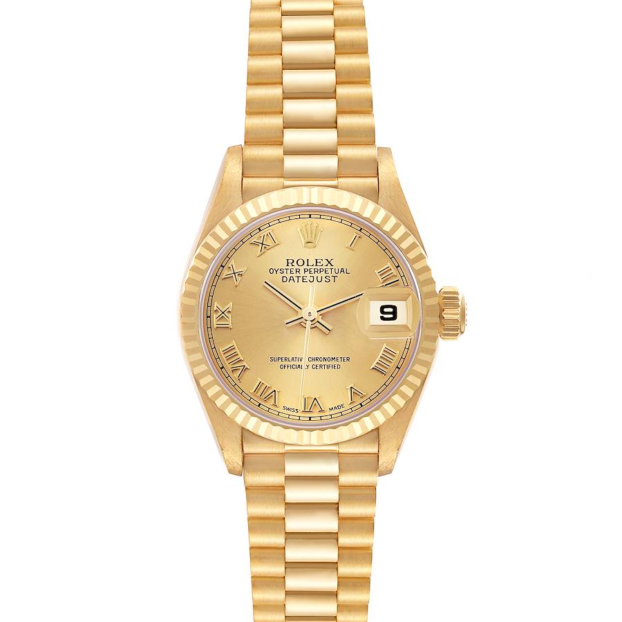 The Rolex President watch is shown from a top-down angle, highlighting its dial, bezel, bracelet, and date function.