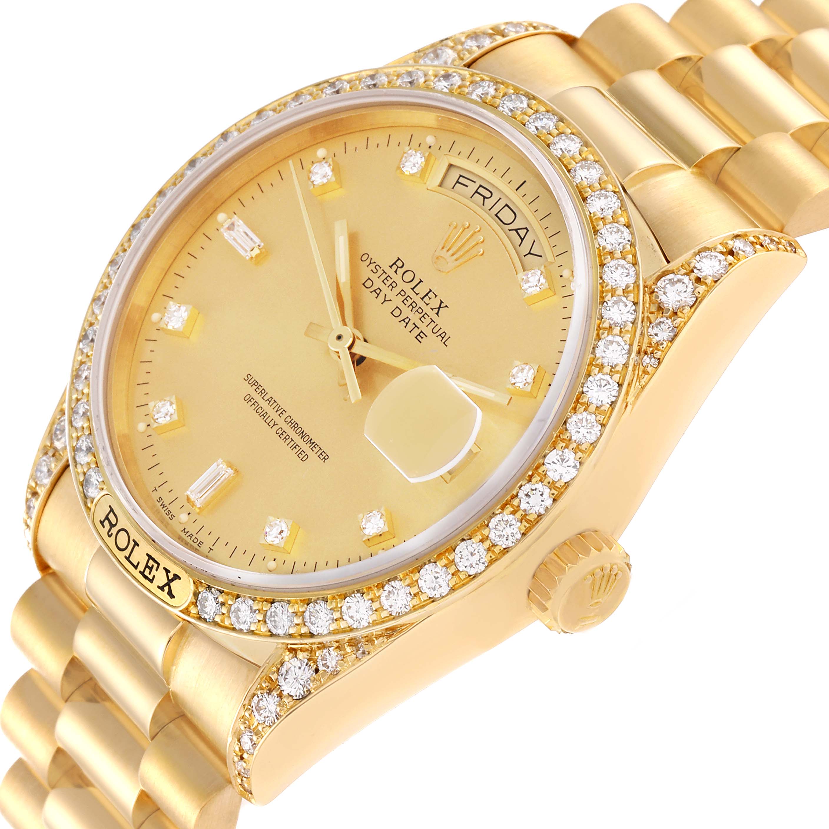 Rolex President Day-Date Yellow Gold Diamond Mens Watch 18138 ...