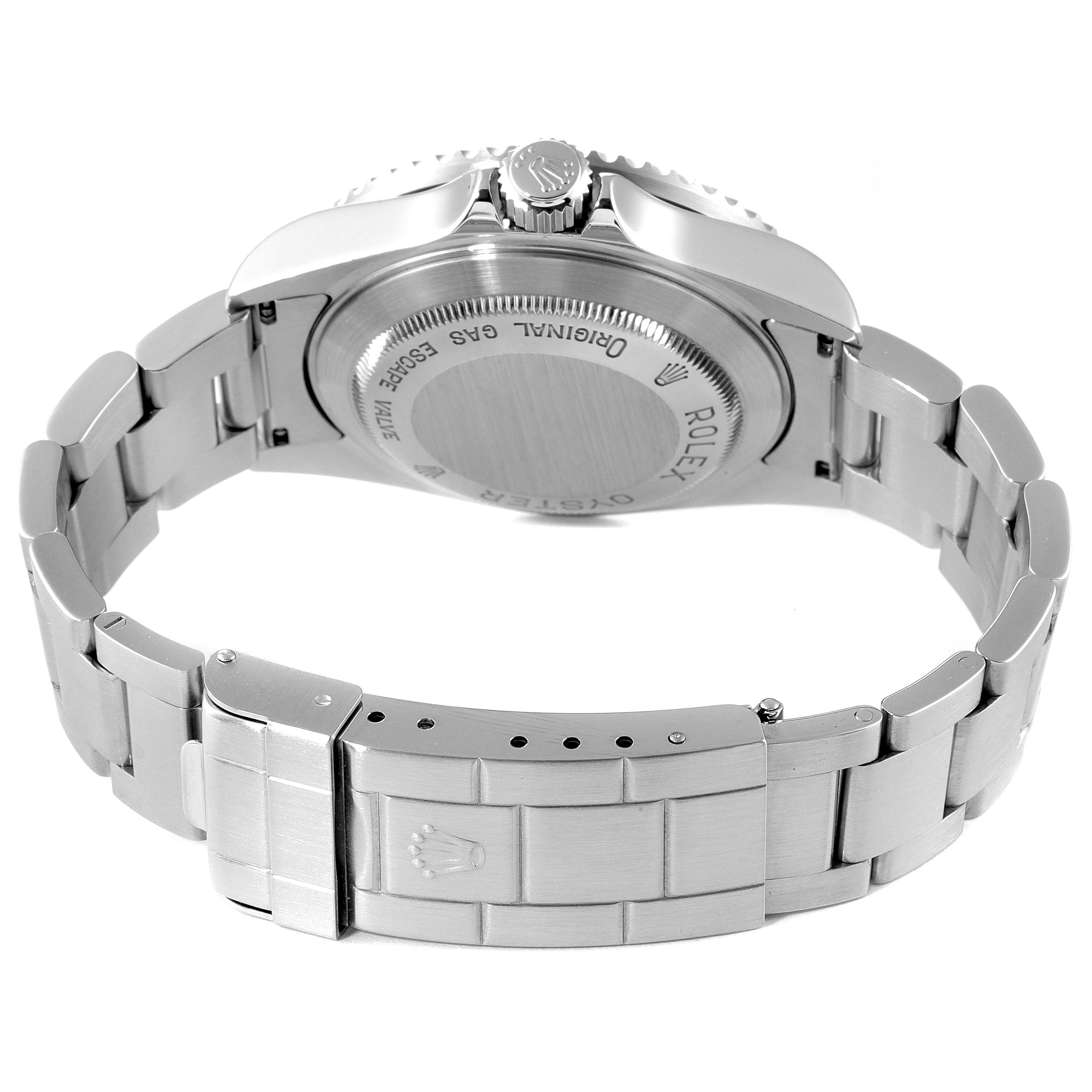 The image shows the back case and bracelet of a Rolex Sea-Dweller 16600 Men
s Stainless Steel Black Dial 16600 Men
s Stainless Steel Black Dial watch viewed from an angle displaying the clasp and crown.