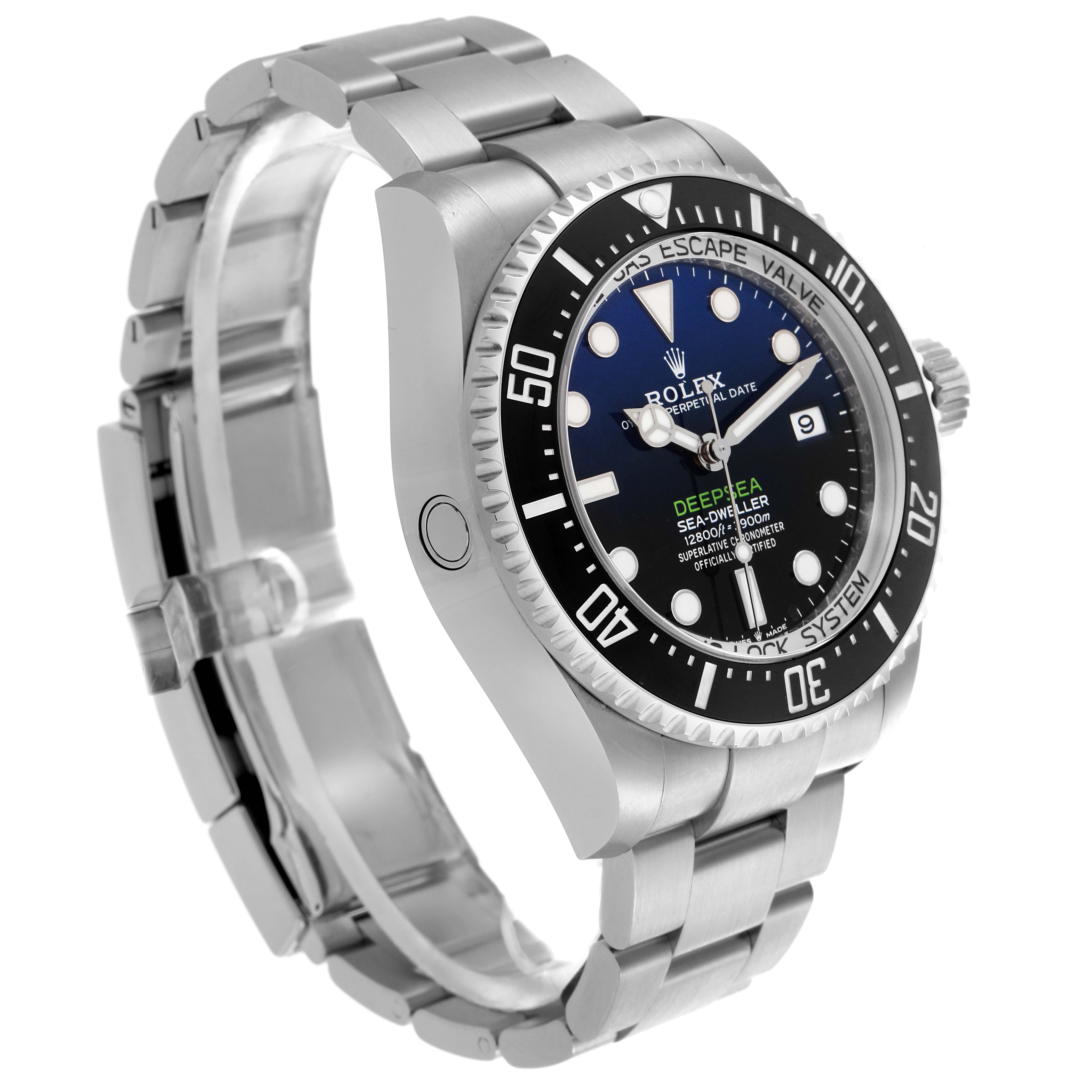 The Rolex Sea-Dweller 136660 Men's Stainless Steel Black Dial 136660 Men's Stainless Steel Black Dial watch is shown at a three-quarter angle, displaying its face, bezel, crown, and stainless steel bracelet.