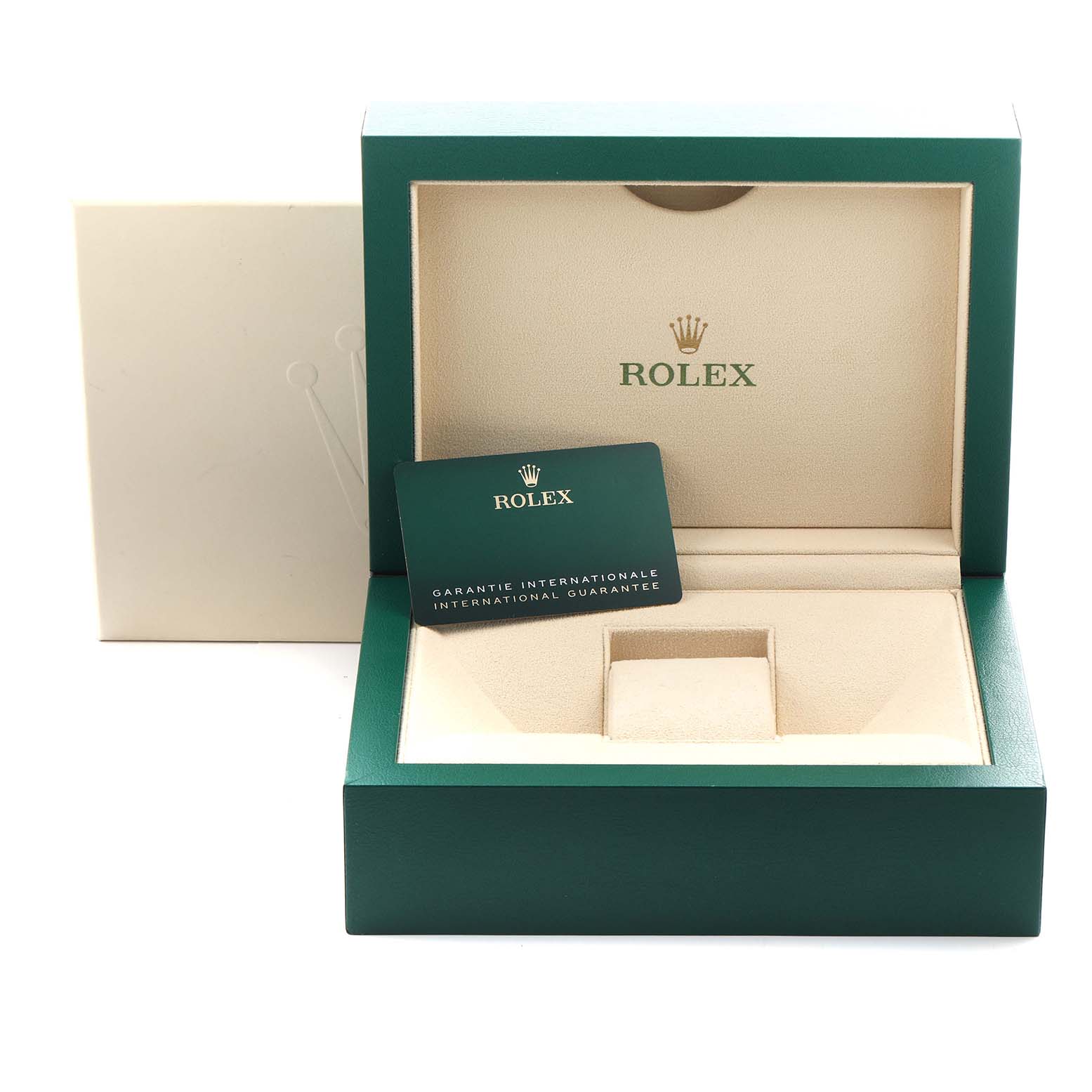 The image shows a Rolex Sea-Dweller 136660 Men's Stainless Steel Black Dial 136660 Men's Stainless Steel Black Dial box and guarantee card with the box open, viewed from the front.