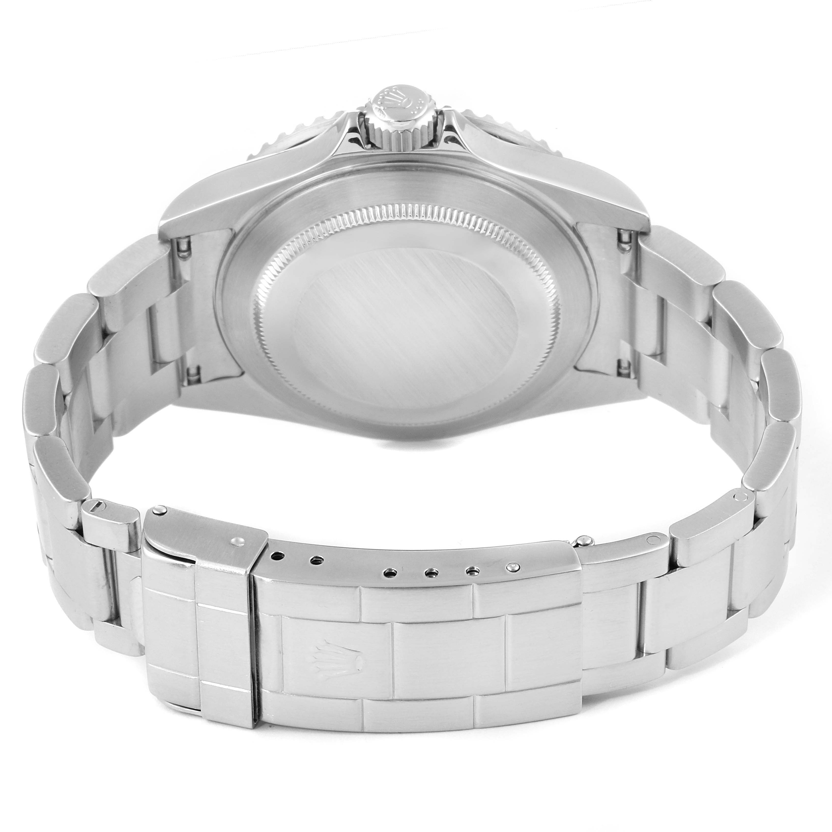 The image shows the back case and bracelet of a Rolex Submariner 16610 Men's Stainless Steel Black Dial 16610 Men's Stainless Steel Black Dial watch from a rear angle.