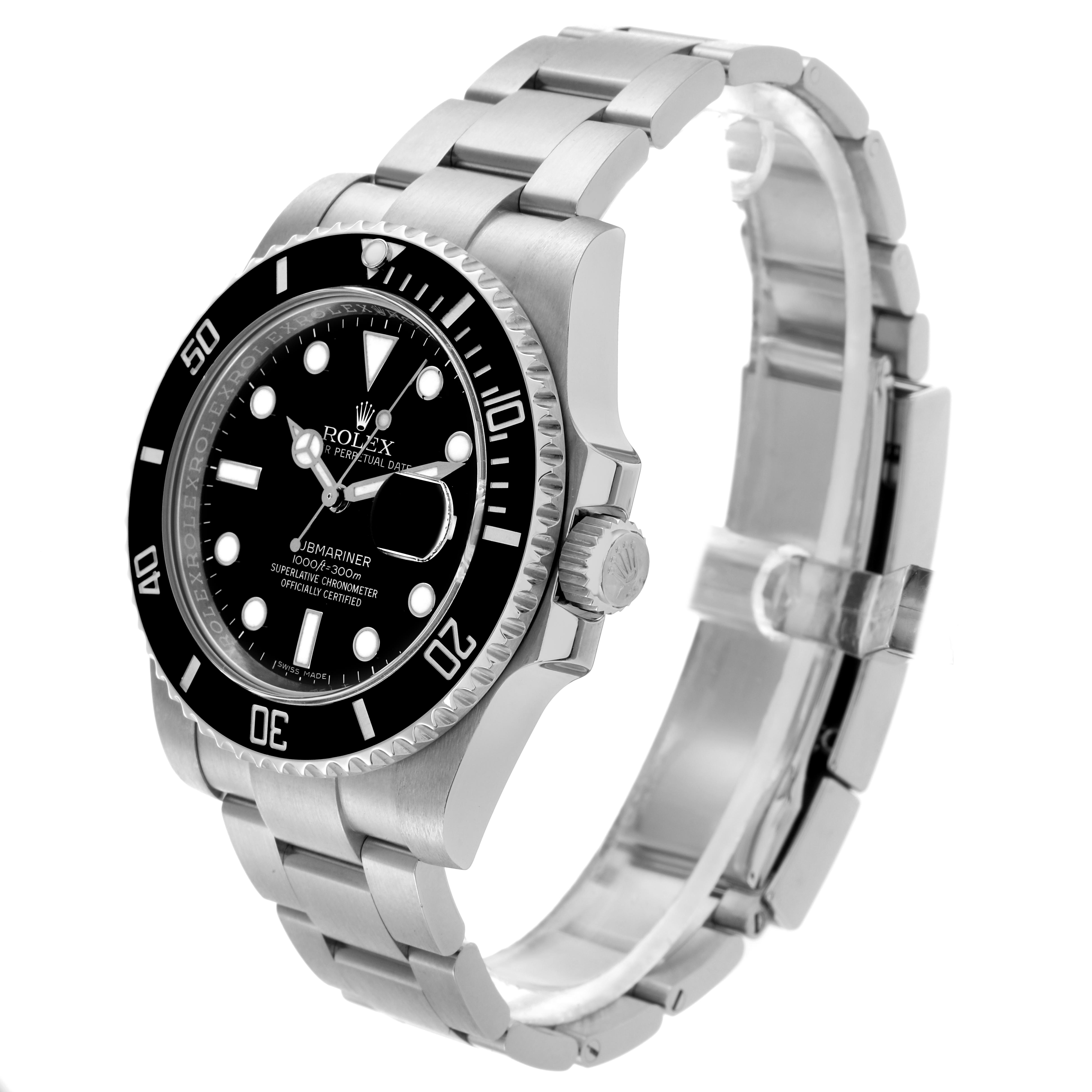 The Rolex Submariner 116610LN-0001 Men's Stainless Steel Black Dial 116610LN-0001 Men's Stainless Steel Black Dial watch is shown at a three-quarter angle, highlighting the bezel, crown, and bracelet.
