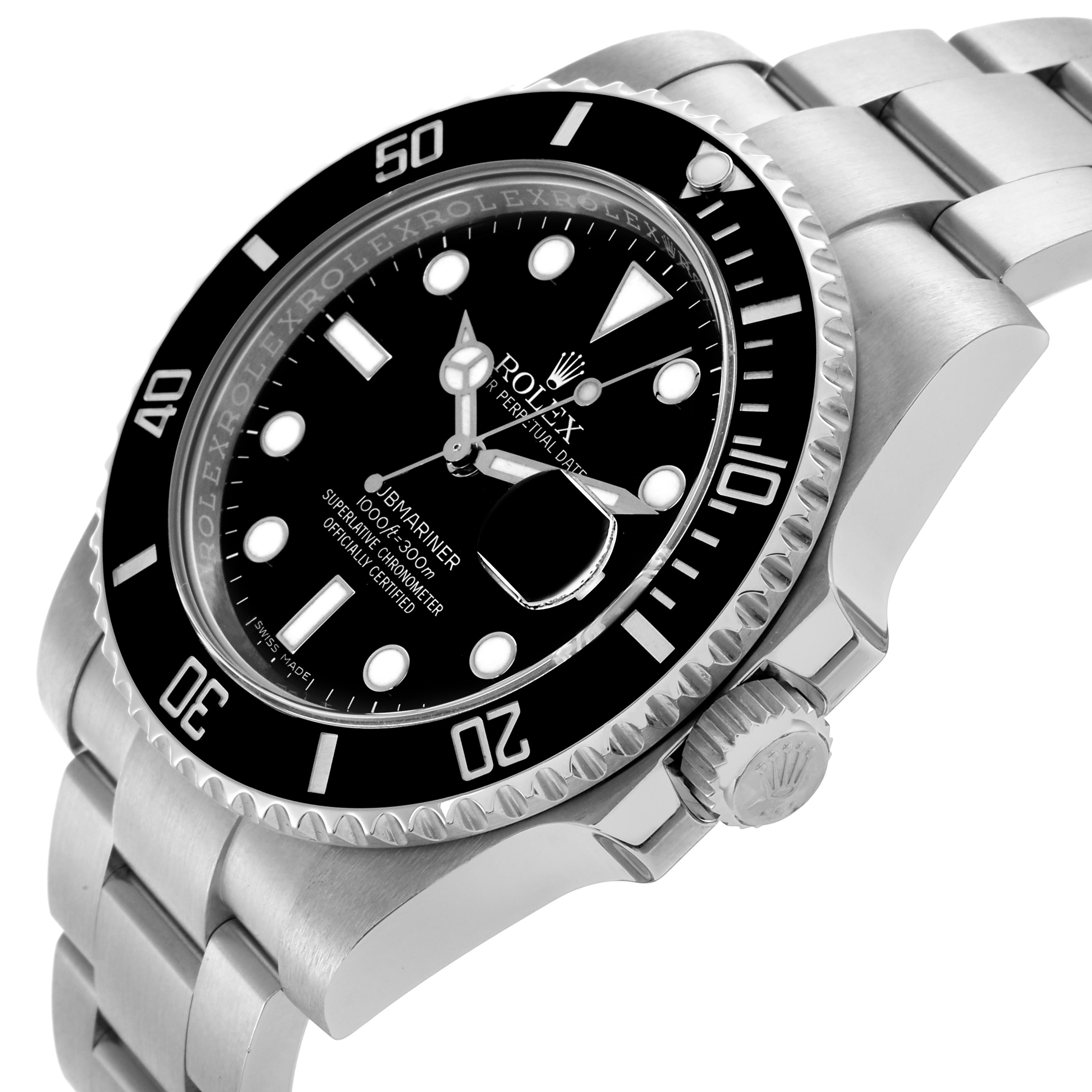 The Rolex Submariner 116610LN-0001 Men's Stainless Steel Black Dial 116610LN-0001 Men's Stainless Steel Black Dial watch is shown at an angle highlighting the bezel, dial, bracelet, and crown.