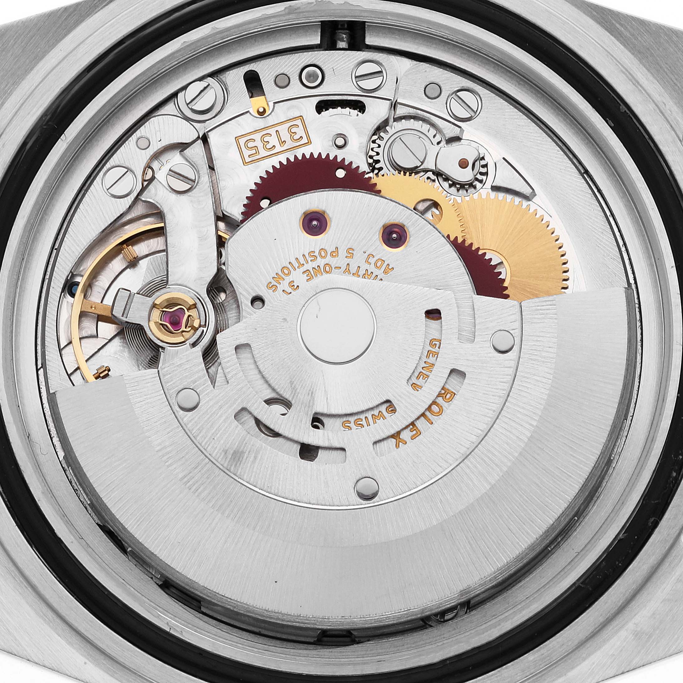 This image shows the intricate internal mechanism and movement of the Rolex Submariner 16610 Men
s Stainless Steel Black Dial 16610 Men
s Stainless Steel Black Dial watch from a top-down angle.