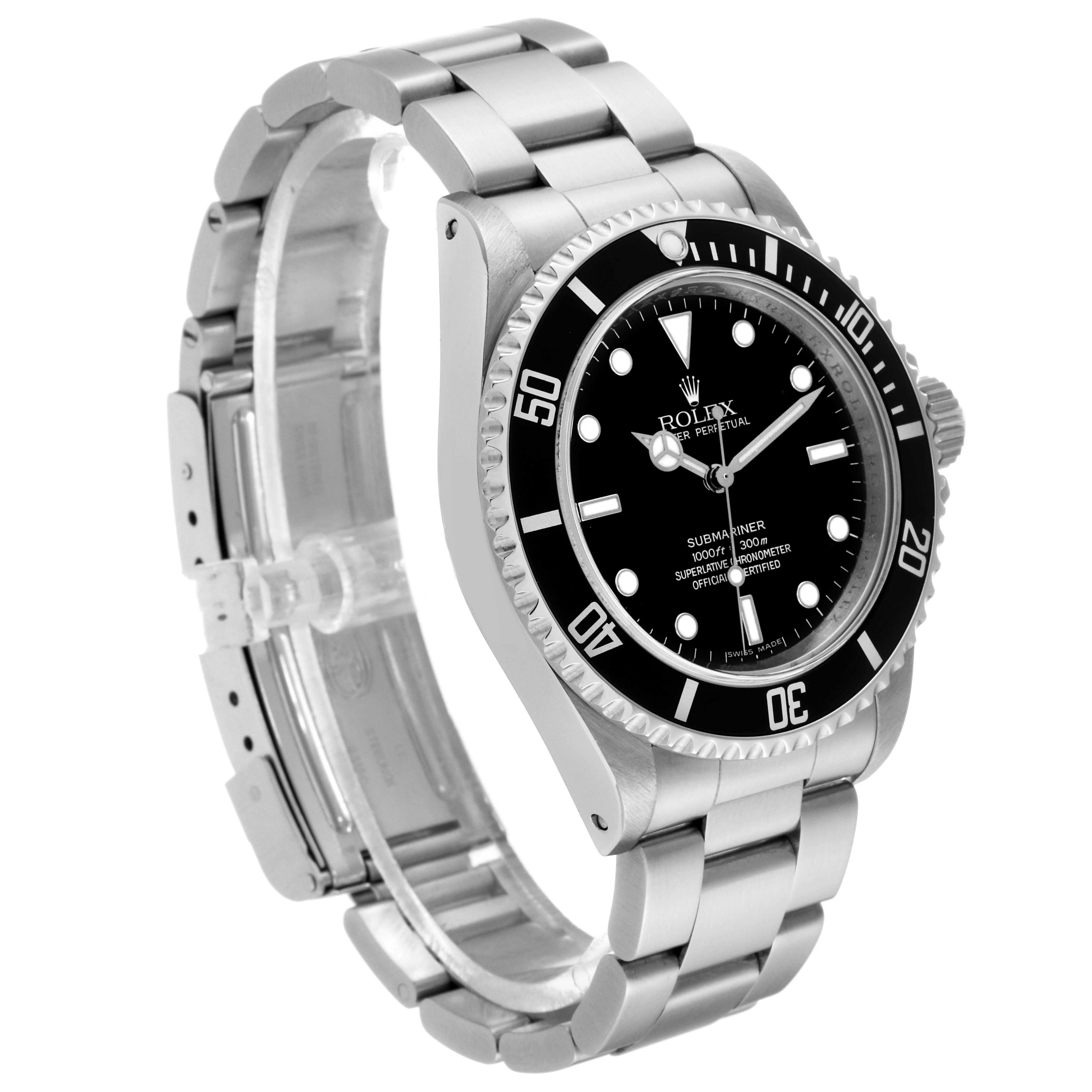 The image shows a Rolex Submariner 14060 Men
s Stainless Steel Black Dial 14060 Men
s Stainless Steel Black Dial watch at a three-quarter angle, highlighting the dial, bezel, case, and part of the bracelet.