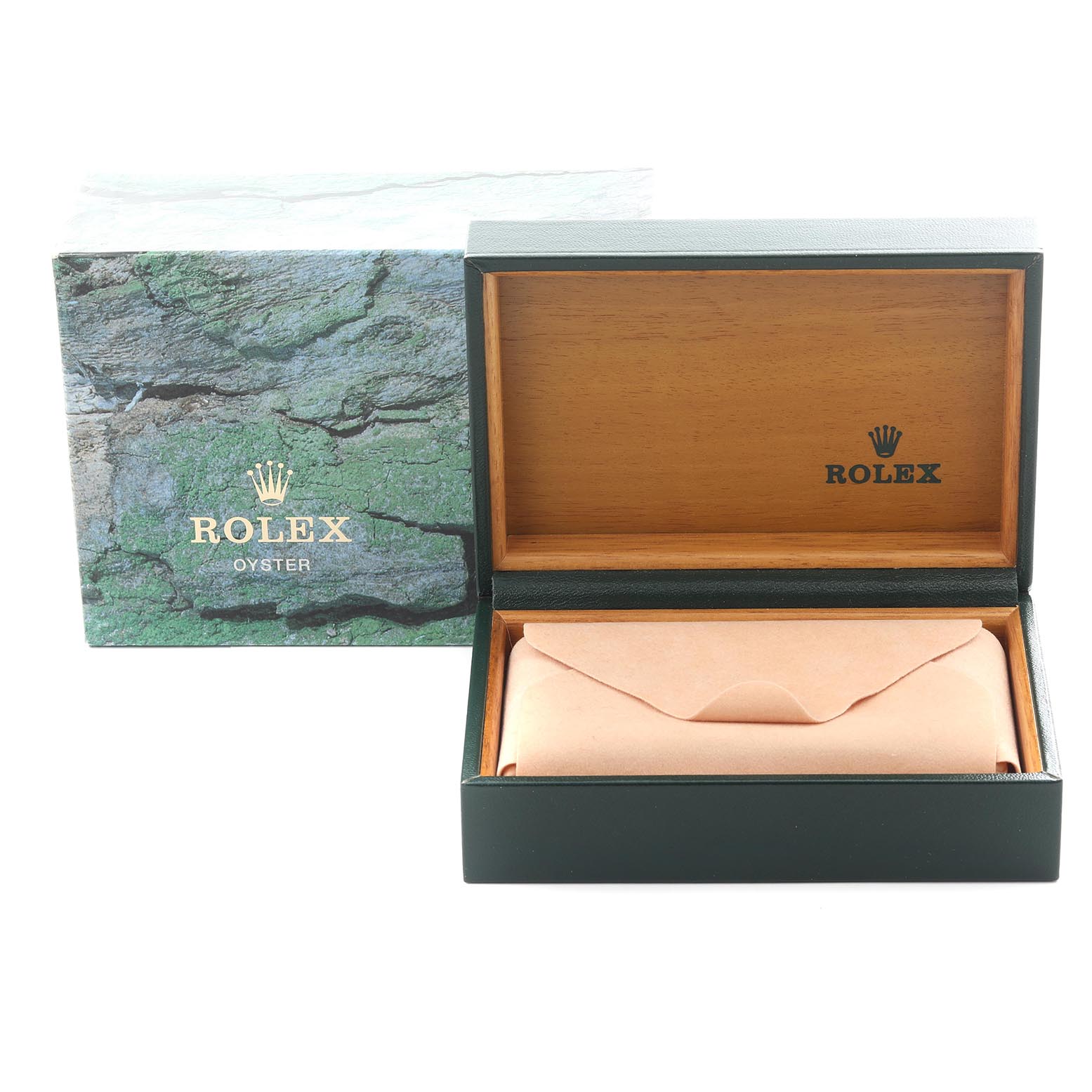 The image shows a Rolex Submariner 14060 Men's Stainless Steel Black Dial 14060 Men's Stainless Steel Black Dial watch box and outer packaging, angled from the front.