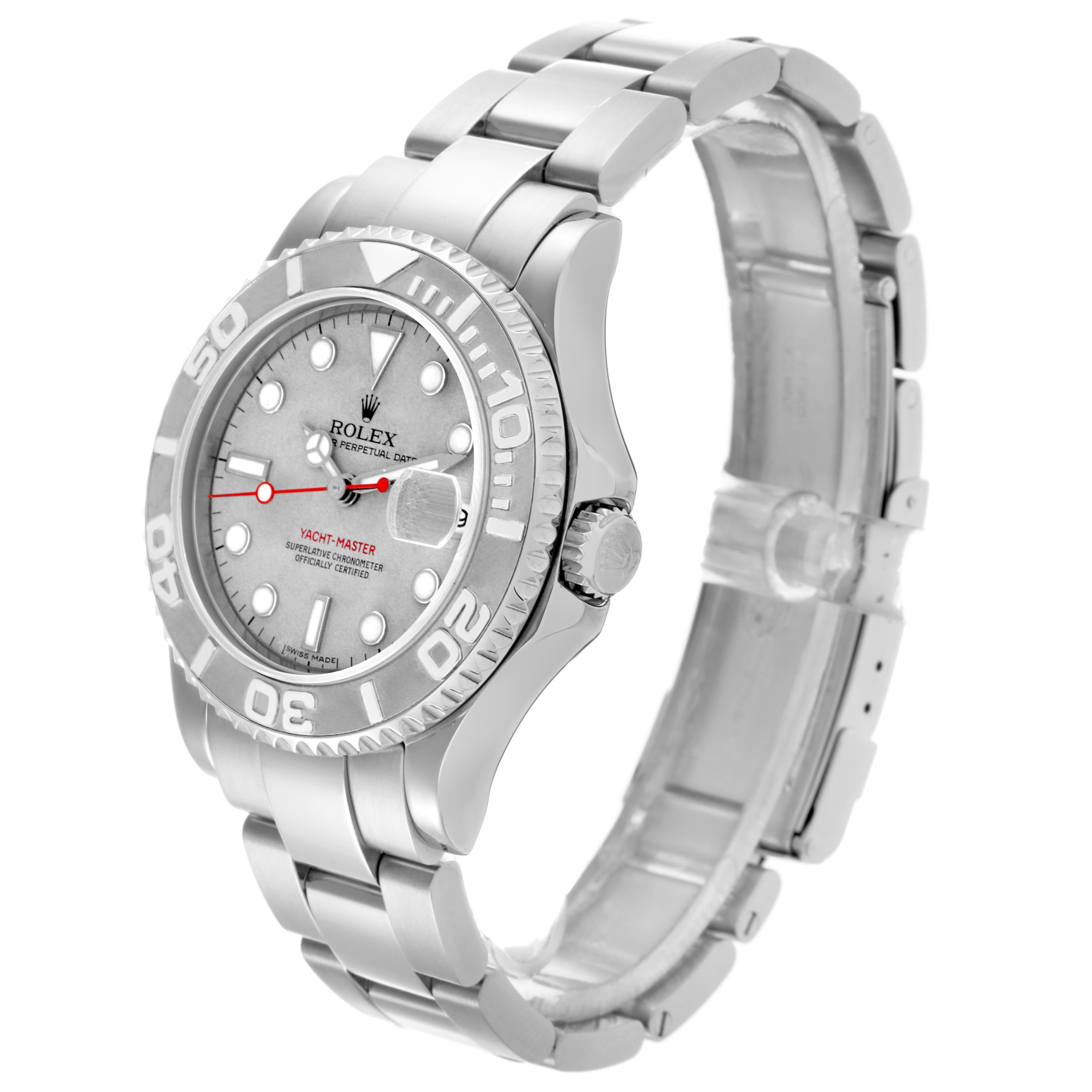 The Rolex Yacht-Master 168622 Men
s Stainless Steel Silver Dial 168622 Men
s Stainless Steel Silver Dial watch is shown at a slight angle, displaying the face, bezel, and part of the bracelet.