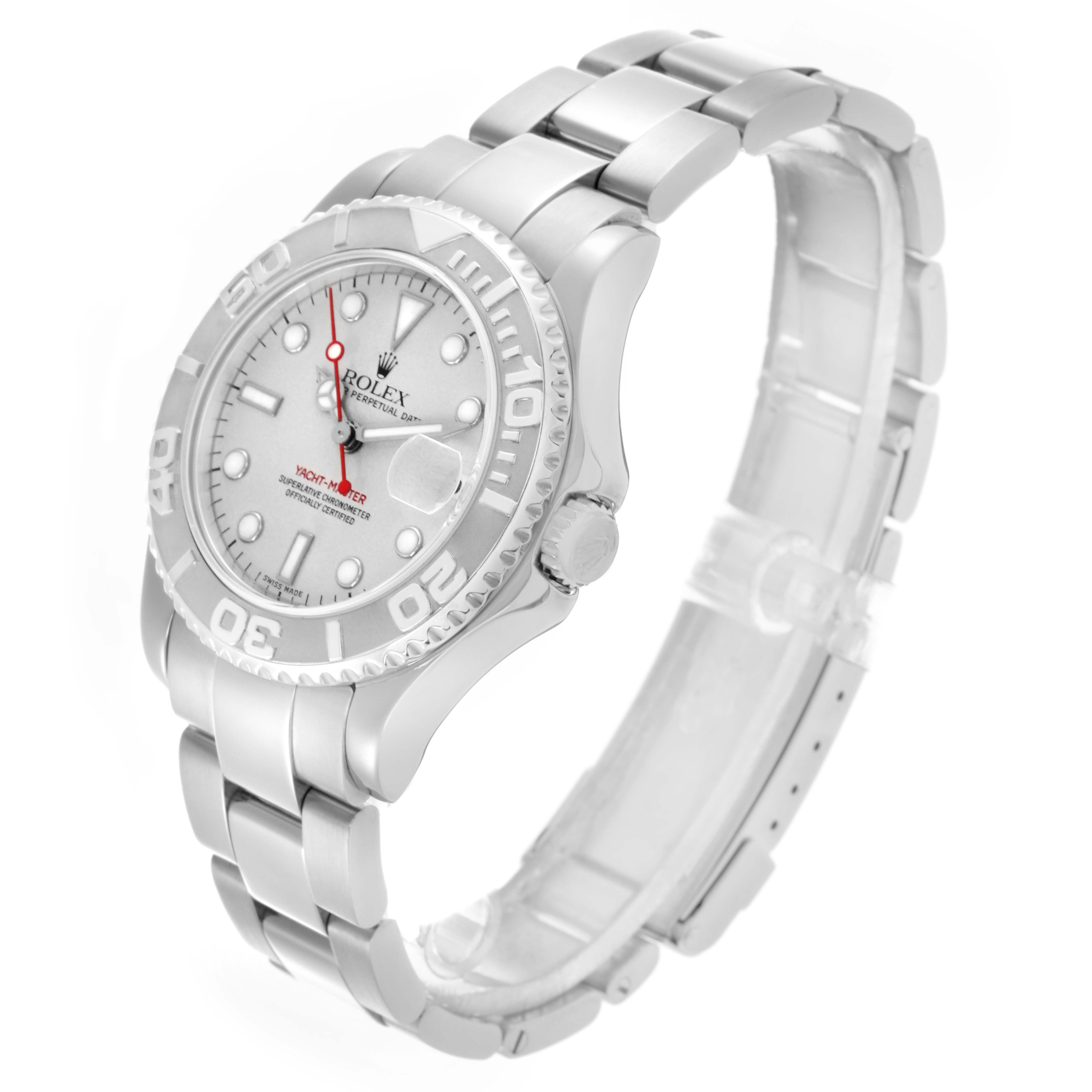 The Rolex Turn-o-Graph 168622 Men's Stainless Steel Silver Dial 168622 Men's Stainless Steel Silver Dial watch is angled to show the face, bezel, and bracelet links in detail.