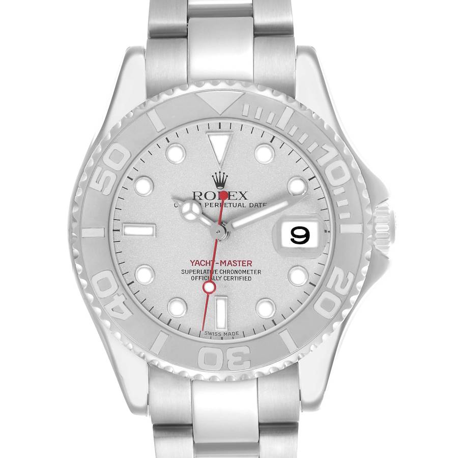 The Rolex Turn-o-Graph watch is shown from a front angle, highlighting the dial, bezel, and bracelet.