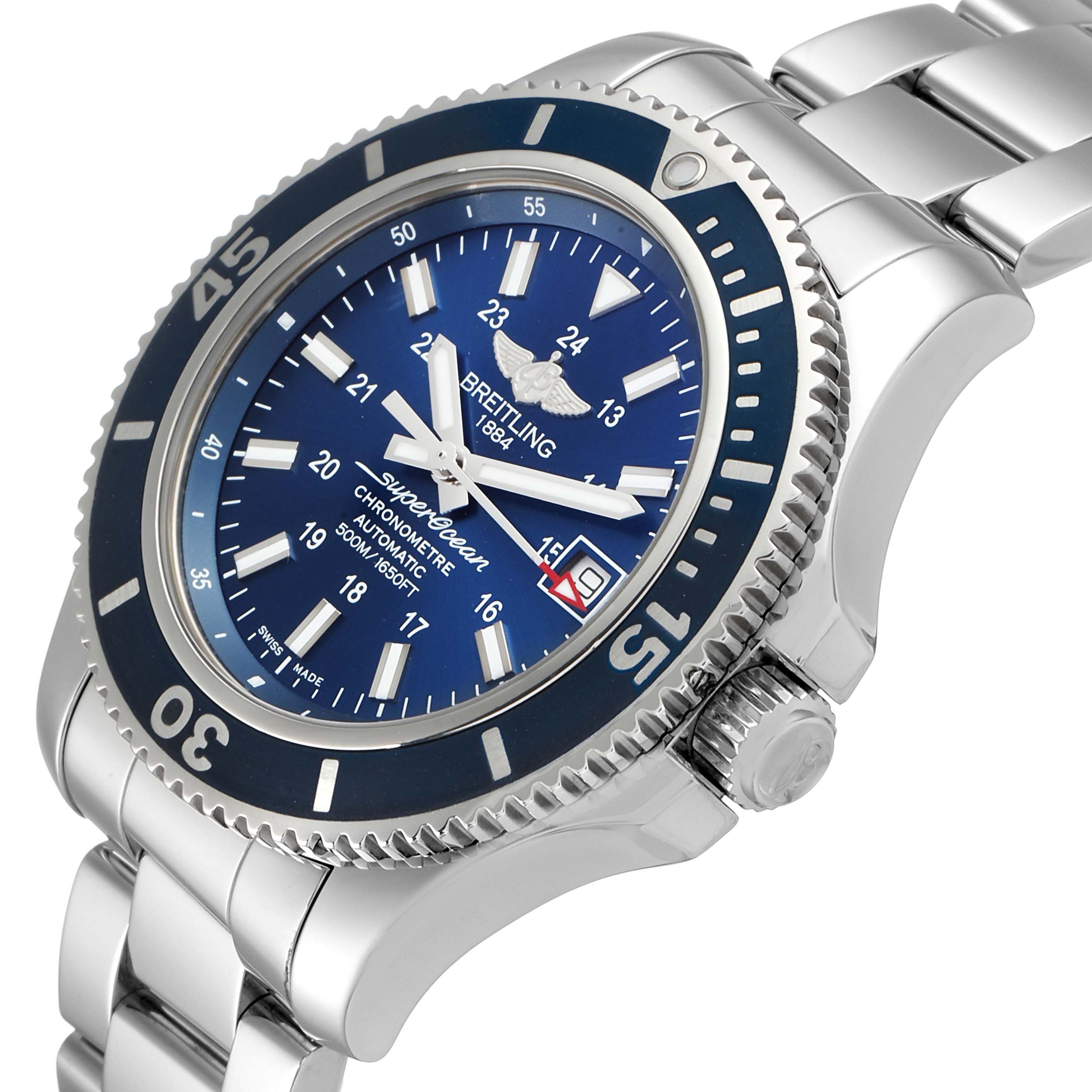 Breitling Superocean II Blue Dial Steel Mens Watch A17365 Box Papers ...