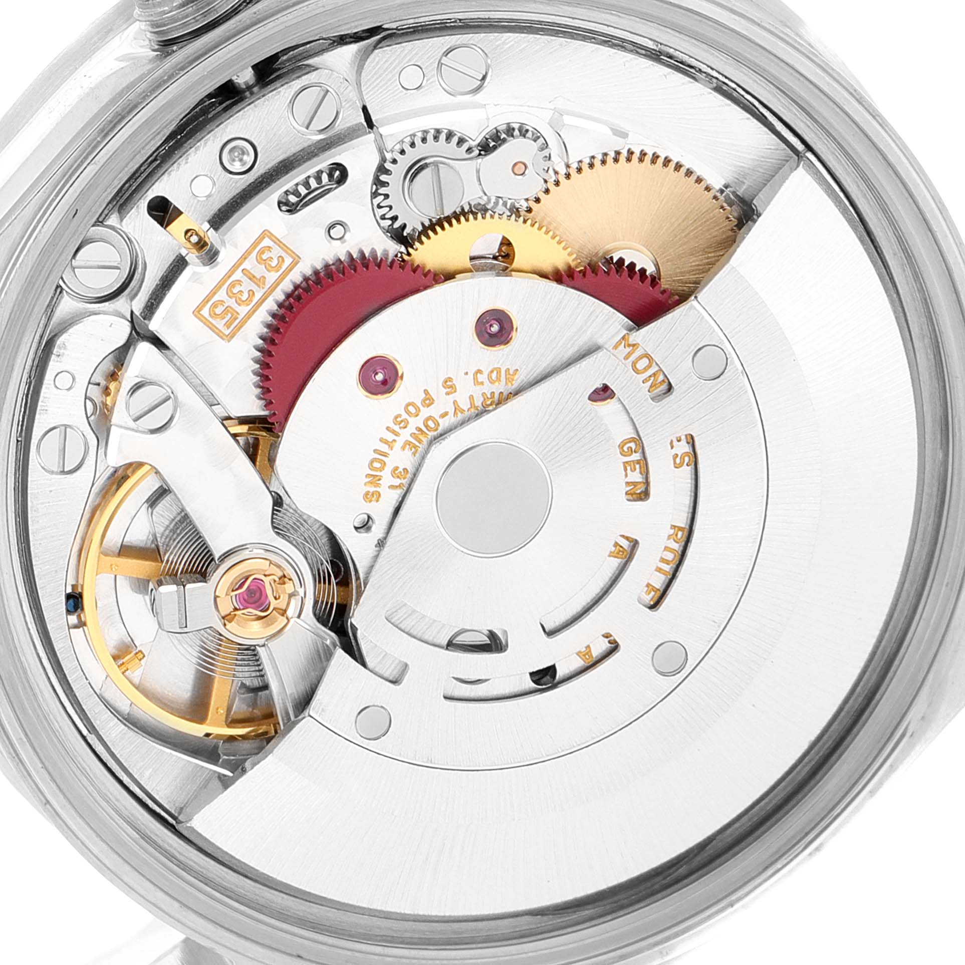 This image shows the internal movement mechanism of a Rolex Date 15210 Men's Stainless Steel Black Dial 15210 Men's Stainless Steel Black Dial model watch taken from the back.