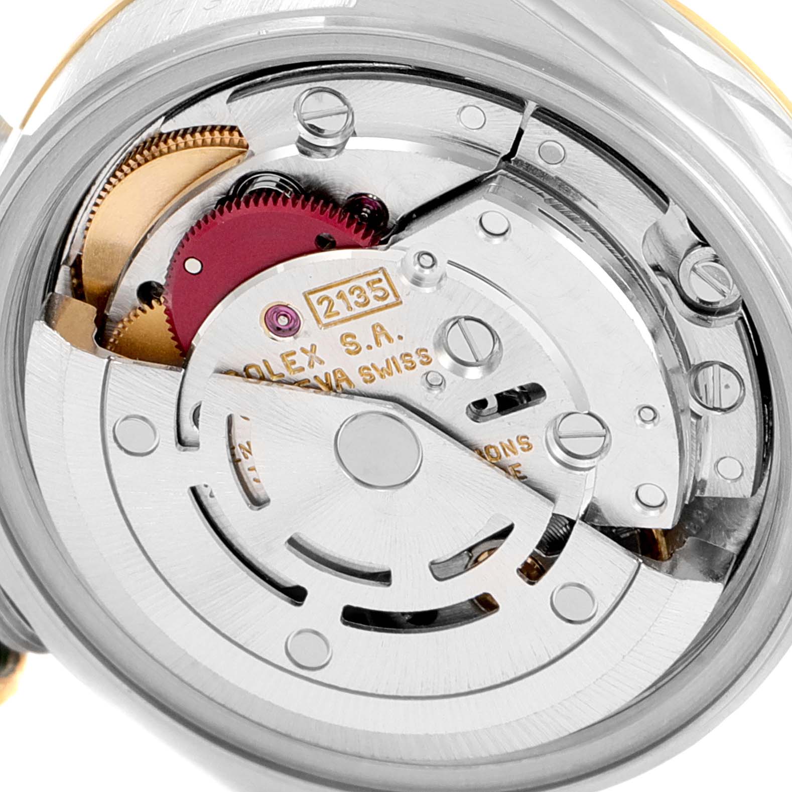 This image shows the internal mechanical movement of a Rolex Datejust 69173 Women
s Steel and Gold (two tone) Champagne Dial 69173 Women
s Steel and Gold (two tone) Champagne Dial watch, viewed from the back.