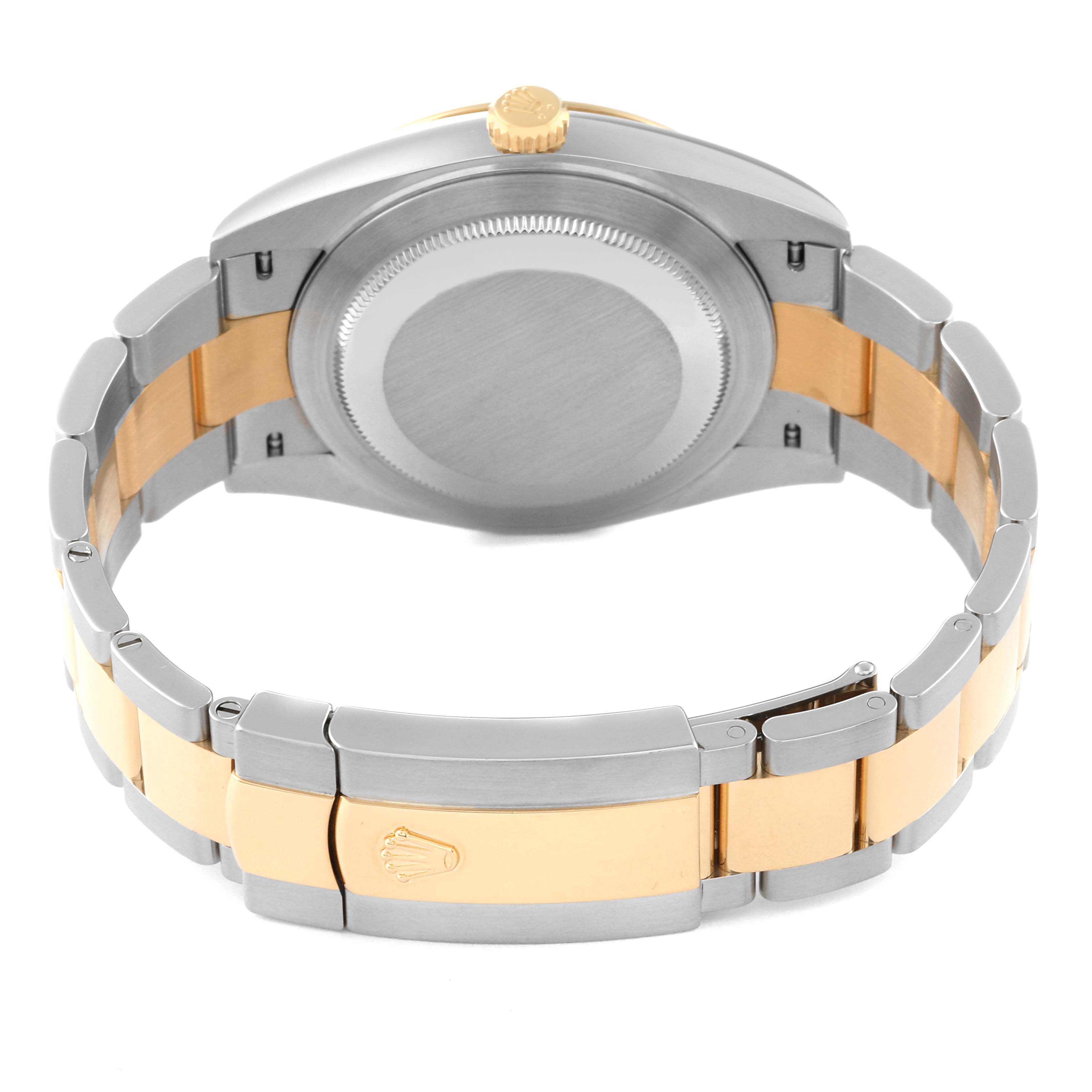 The image shows the back view of a Rolex Datejust 41 126303 Men's Steel and Gold (two tone) Grey Dial 126303 Men's Steel and Gold (two tone) Grey Dial watch, highlighting the stainless steel and gold bracelet.