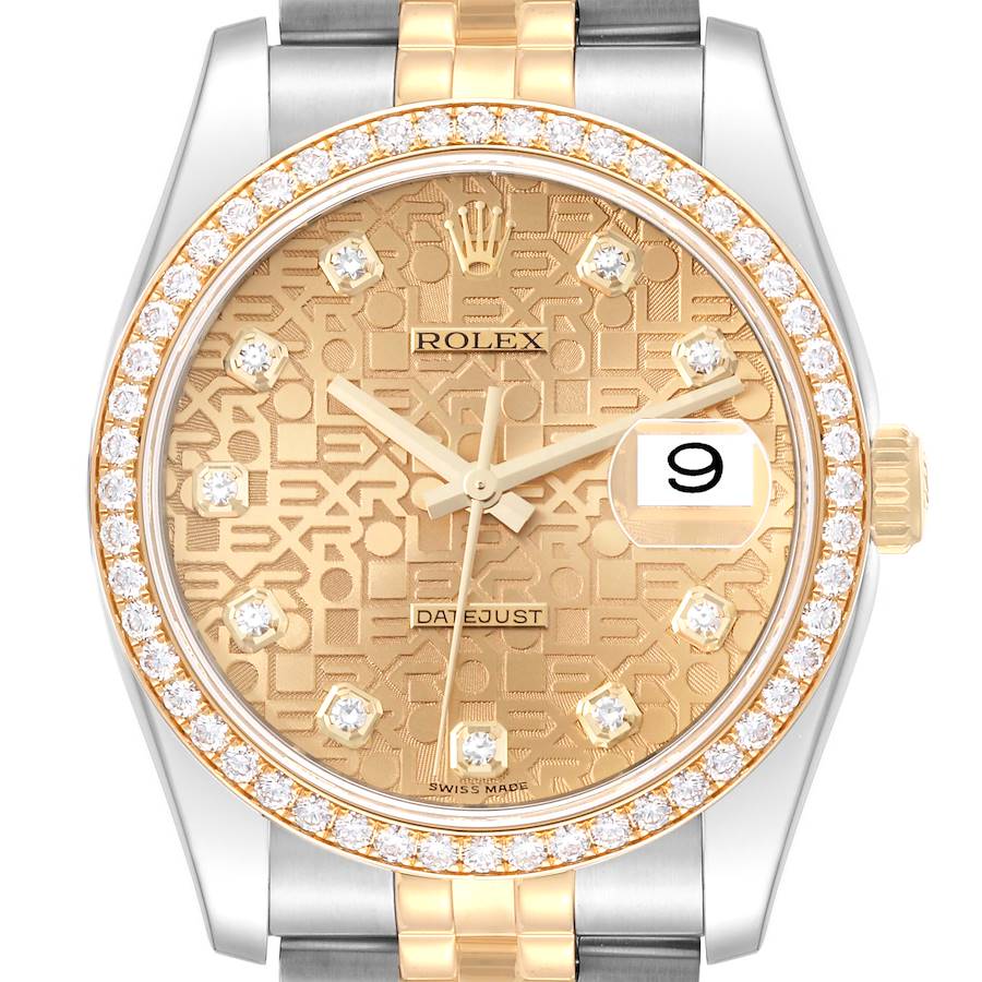 Rolex Datejust Anniversary Dial Steel Yellow Gold Diamond Men's Watch 116243 SwissWatchExpo