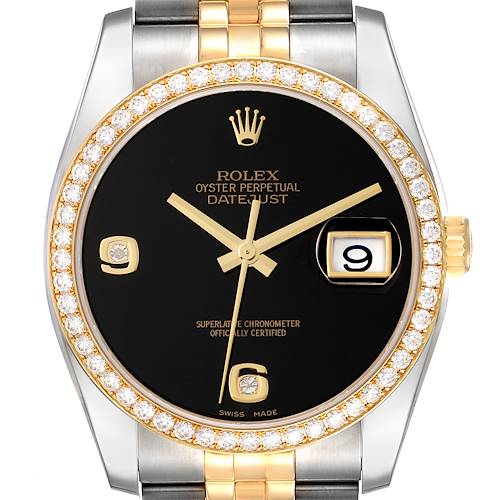Photo of Rolex Datejust Onyx Stone Diamond Dial Steel Yellow Gold Mens Watch 116243