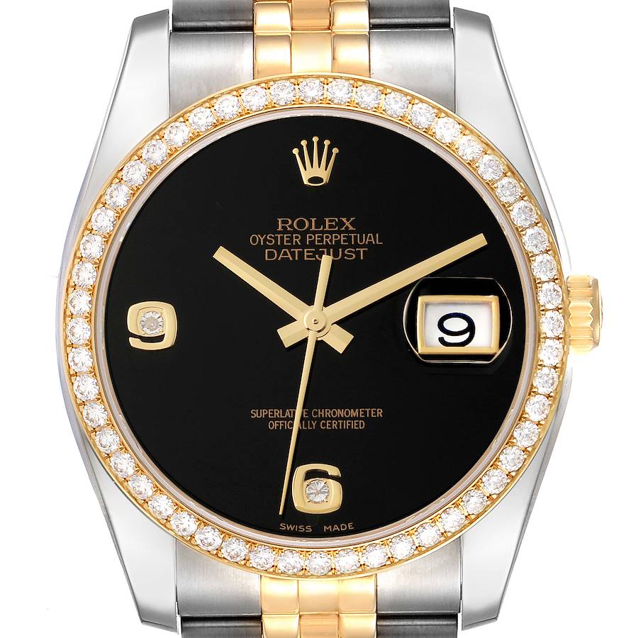 Rolex Datejust Onyx Stone Diamond Dial Steel Yellow Gold Mens Watch 116243 SwissWatchExpo