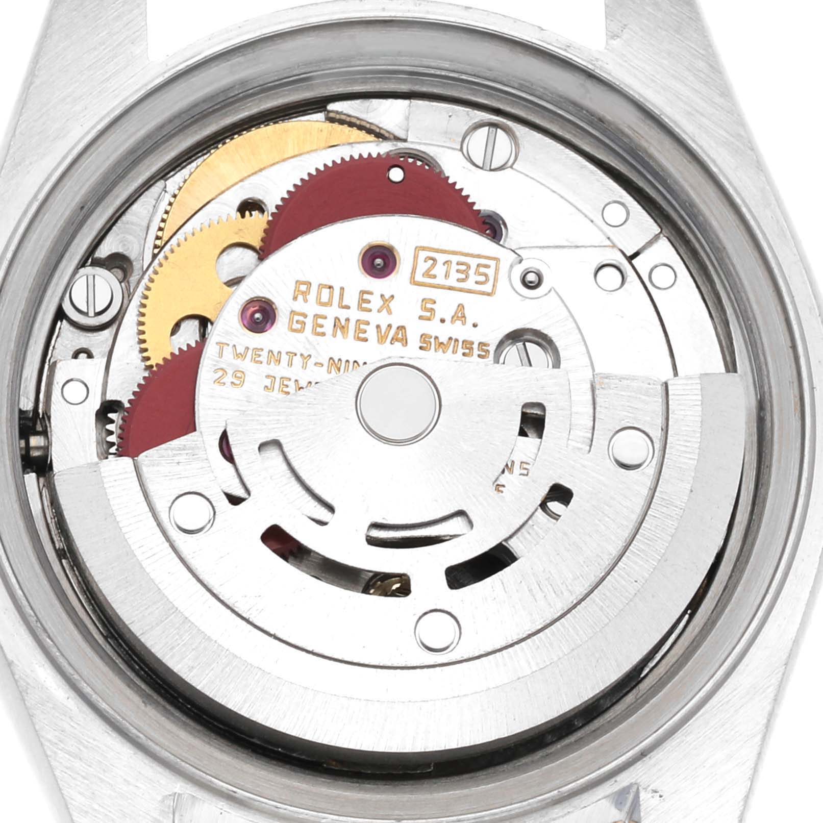 The image shows the internal movement mechanism from the back of a Rolex Datejust 69173 Women's Steel and Gold (two tone) Champagne Dial 69173 Women's Steel and Gold (two tone) Champagne Dial watch.