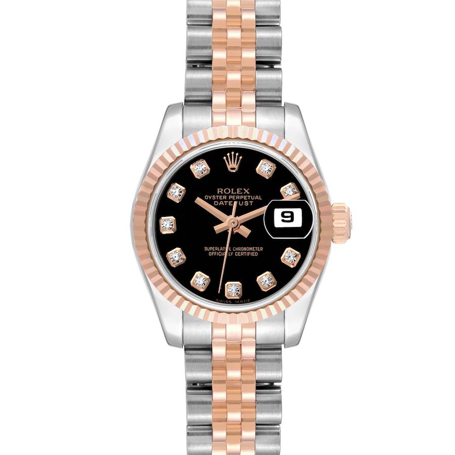 Rolex Datejust Steel Rose Gold Black Diamond Dial Ladies Watch 179171 SwissWatchExpo