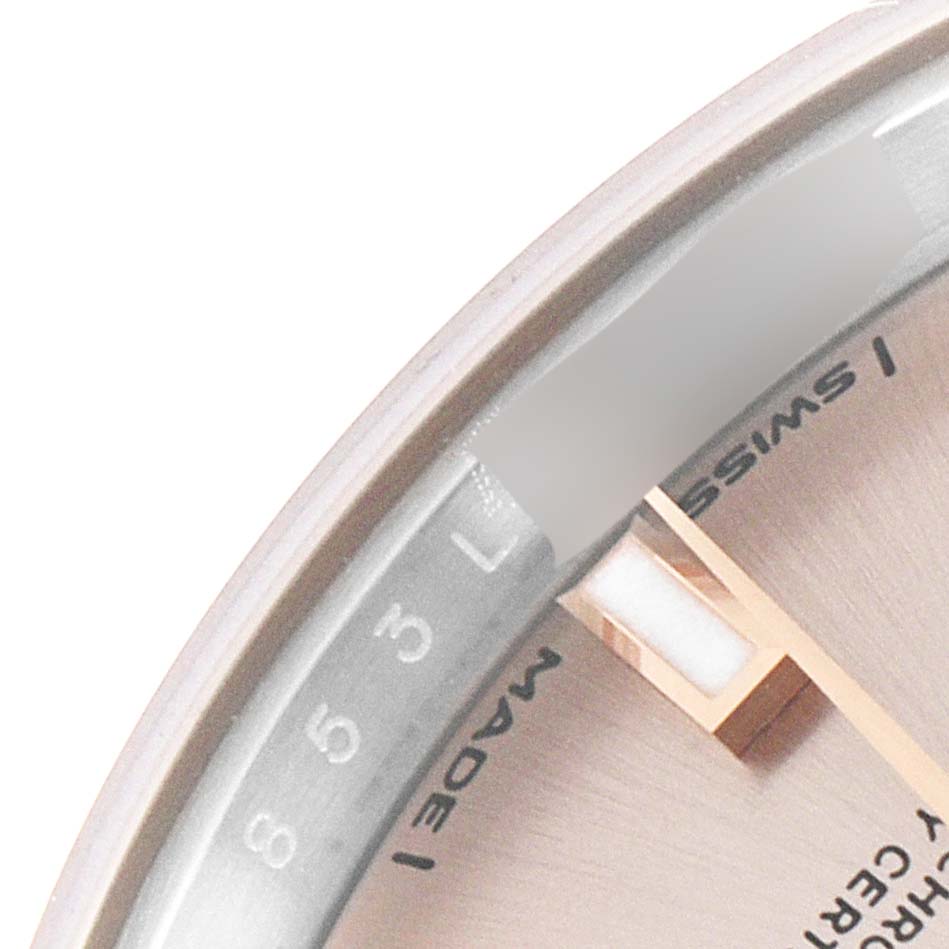 The image shows a close-up of the Rolex Datejust 279161 Women's Steel and Gold (two tone) Pink Dial 279161 Women's Steel and Gold (two tone) Pink Dial watch face, focusing on the "Swiss Made" text and part of the bezel.