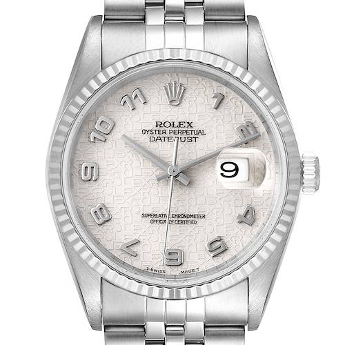 Photo of Rolex Datejust Steel White Gold Anniversary Arabic Dial Mens Watch 16234
