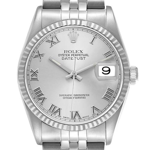 Photo of Rolex Datejust Steel White Gold Silver Roman Dial Mens Watch 16234