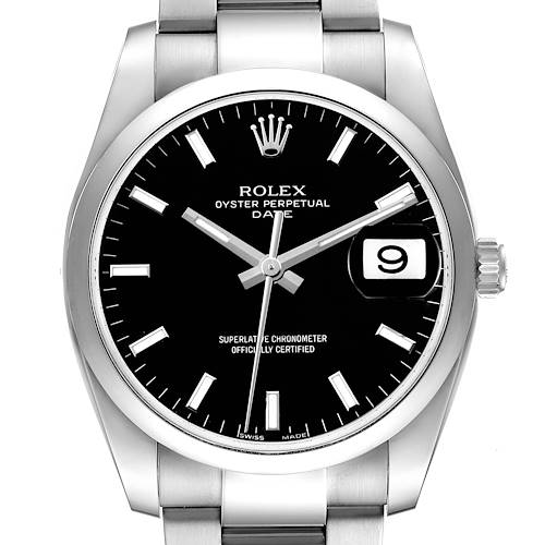 Photo of Rolex Oyster Perpetual Date Steel Black Dial Mens Watch 115200