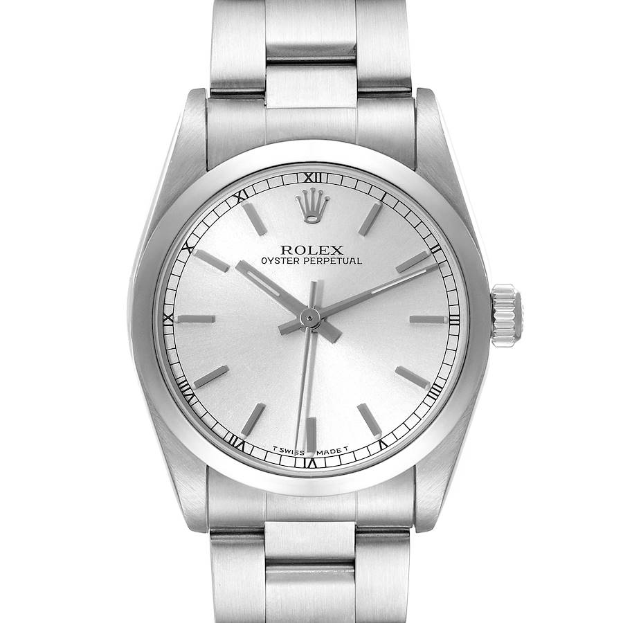 Rolex Oyster Perpetual Midsize Silver Dial Steel Ladies Watch 67480 SwissWatchExpo