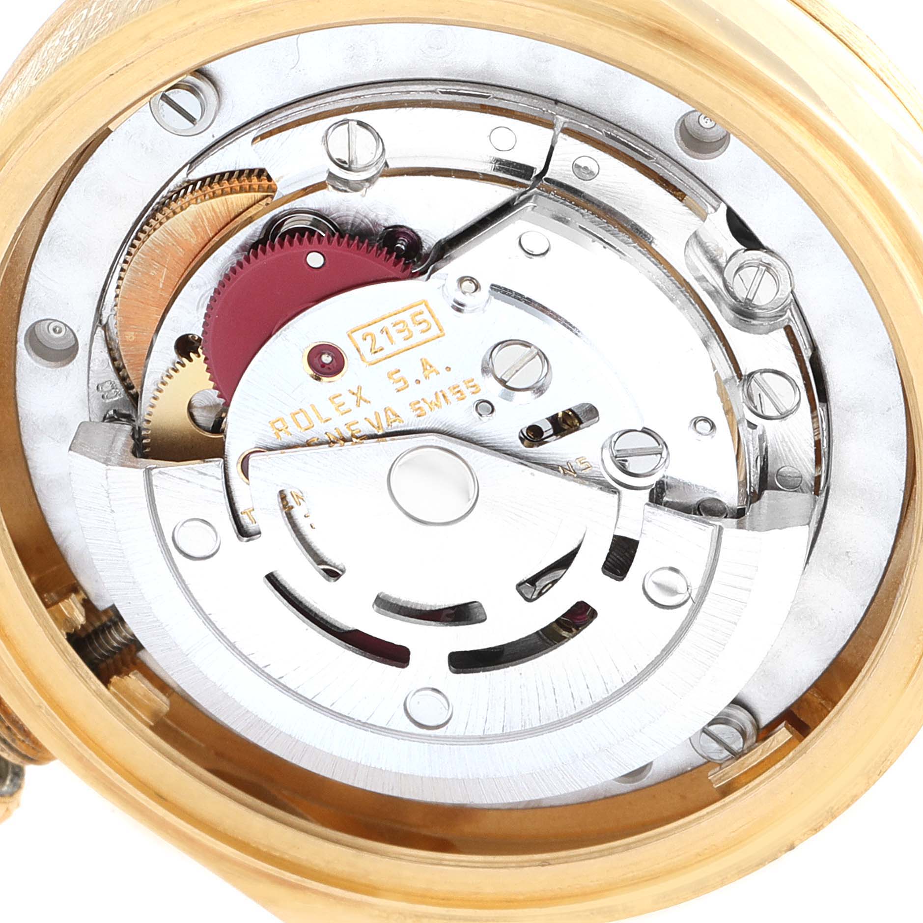 This image shows the internal movement mechanism of the Rolex President 68278 Women's Yellow Gold Champagne Dial 68278 Women's Yellow Gold Champagne Dial model watch from the back angle.
