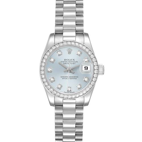 Photo of Rolex President Platinum Ice Blue Dial Diamond Ladies Watch 179136