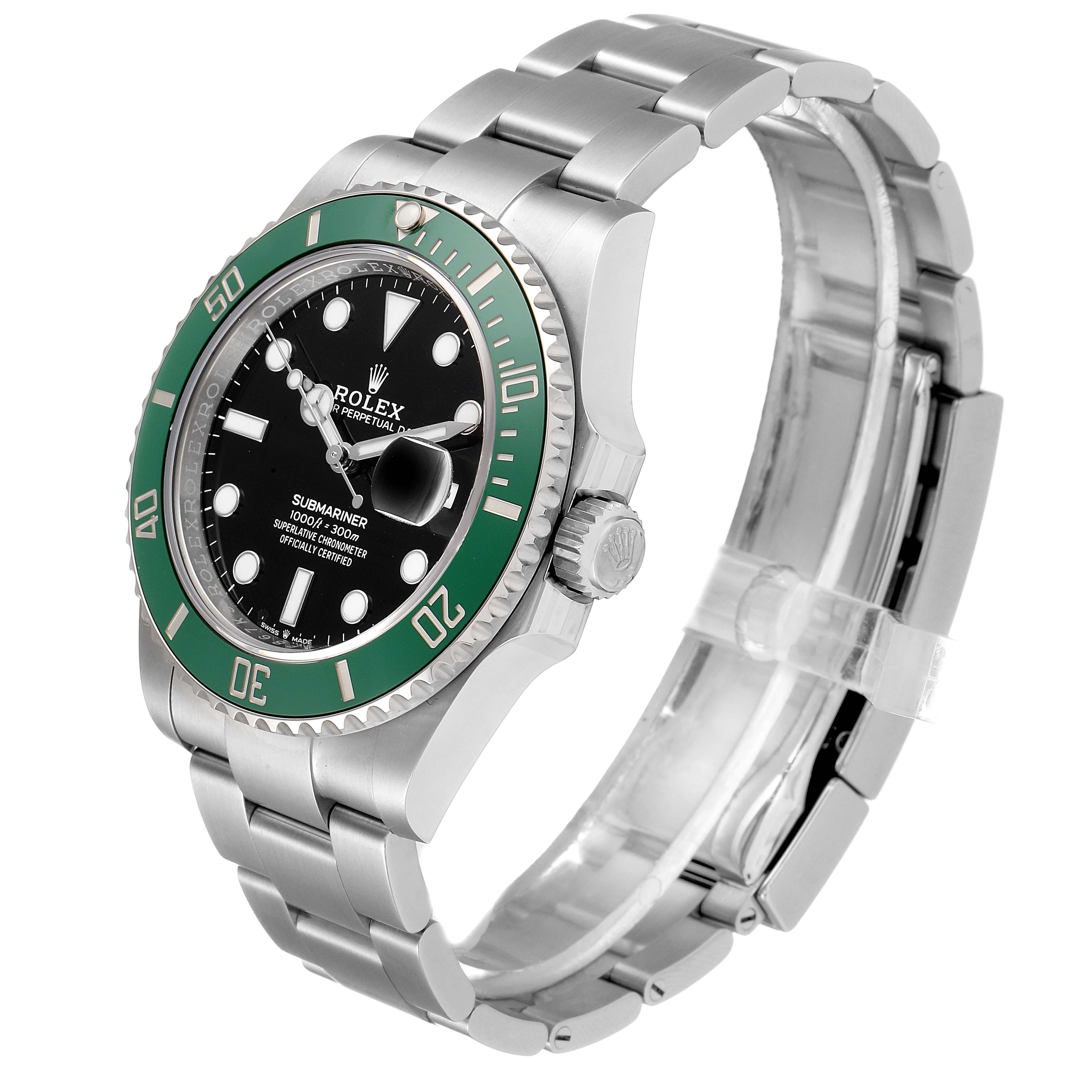 The Rolex Submariner 126610LV Men's Stainless Steel Black Dial 126610LV Men's Stainless Steel Black Dial watch is shown at an angle displaying the face, bezel, crown, and bracelet.
